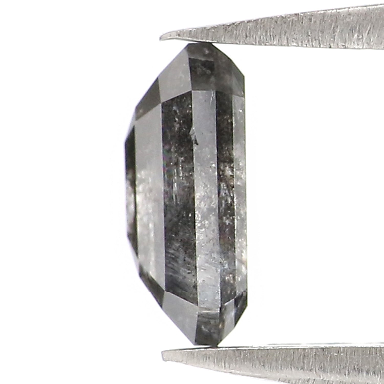 0.84 CT Natural Loose Emerald Shape Diamond Salt And Pepper Emerald Shape Diamond 6.55 MM Black Grey Color Emerald Rose Cut Diamond LQ2970
