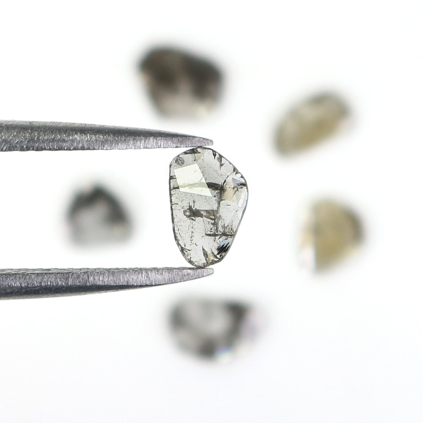 1.13 CT Natural Loose Slice Shape Diamond Salt And Pepper Slice Uncut Diamond 6.30 MM Natural Black Grey Diamond Irregular Cut Diamond L3512