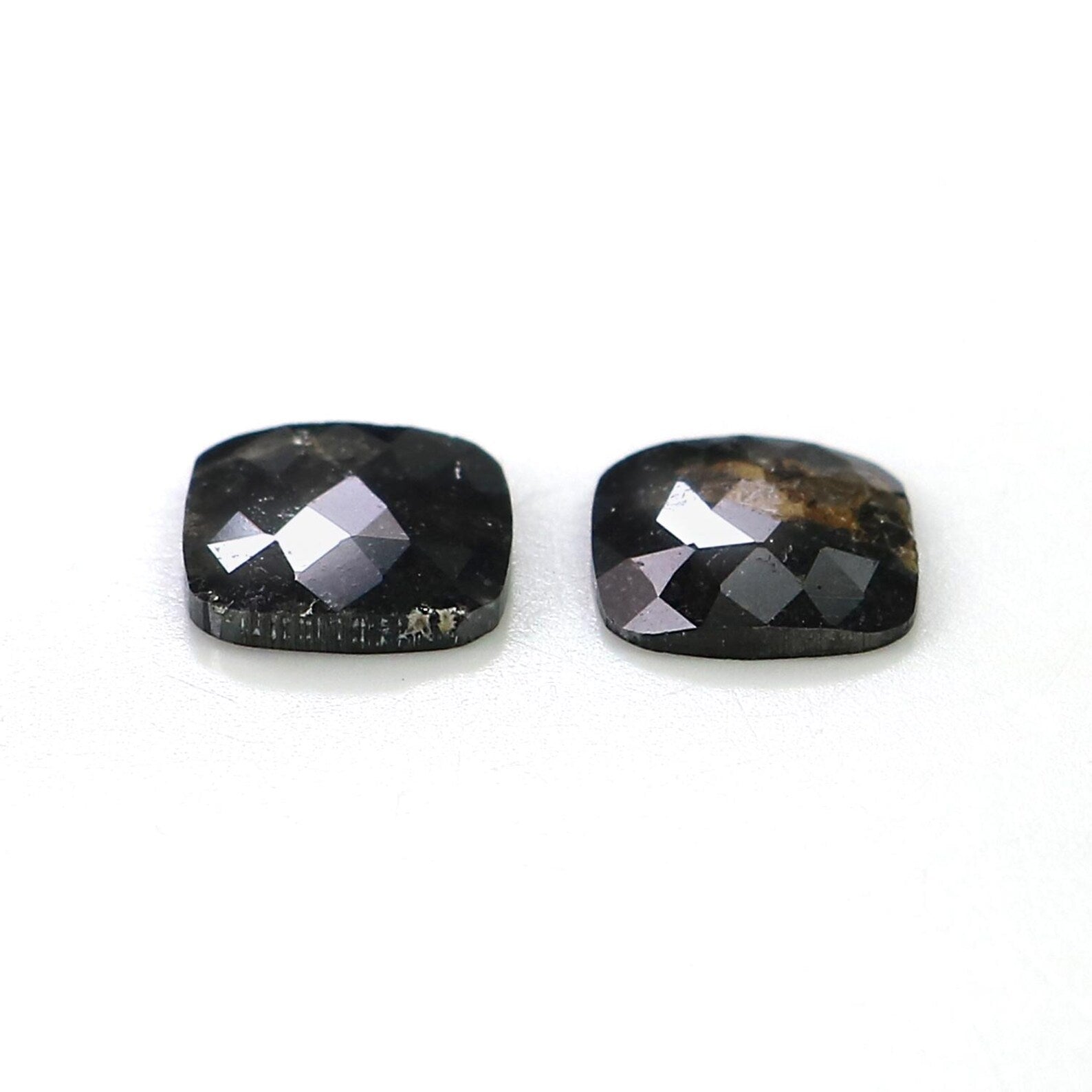 1.30 CT Natural Loose Cushion Cut Pair Diamond Black Color Cushion Shape Diamond 6.95 MM Natural Brown Color Cushion Rose Cut Diamond NQ2545