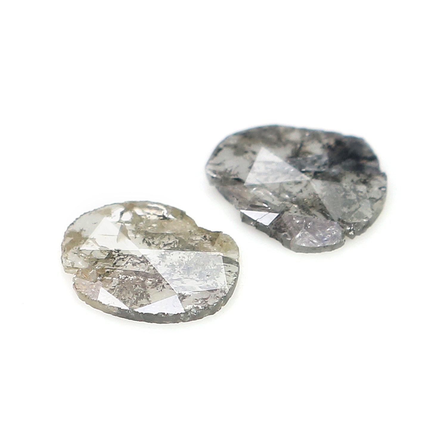0.86 CT Natural Loose Slice Shape Diamond Salt And Pepper Uncut Diamond 7.80 MM Natural Black Grey Color Slice Irregular Cut Diamond N2650