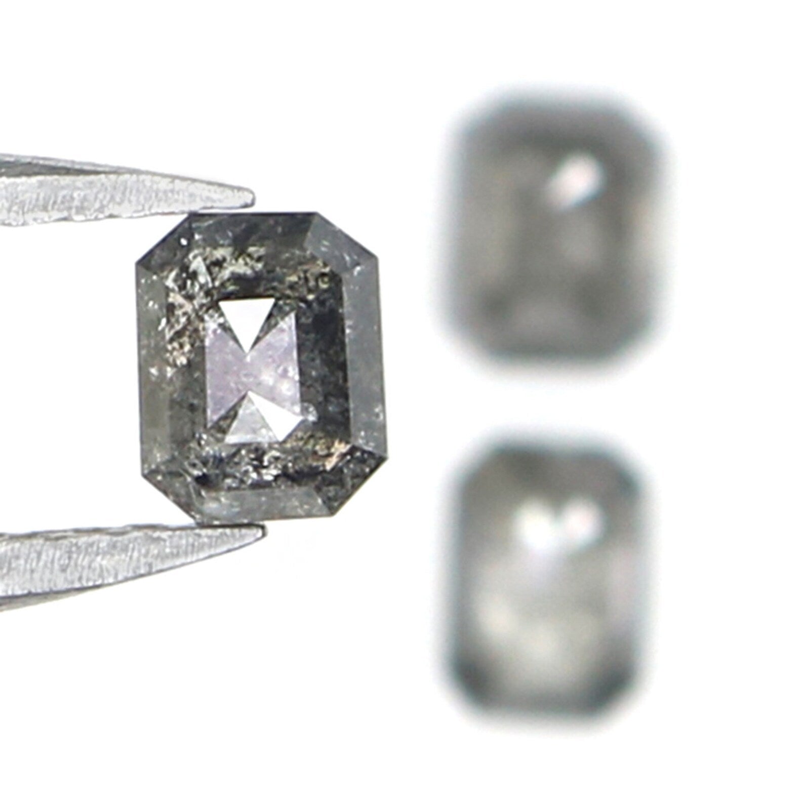 Natural Loose Emerald Salt And Pepper Diamond Black Grey Color 0.80 CT 4.08 MM Emerald Shape Rose Cut Diamond KDN2160