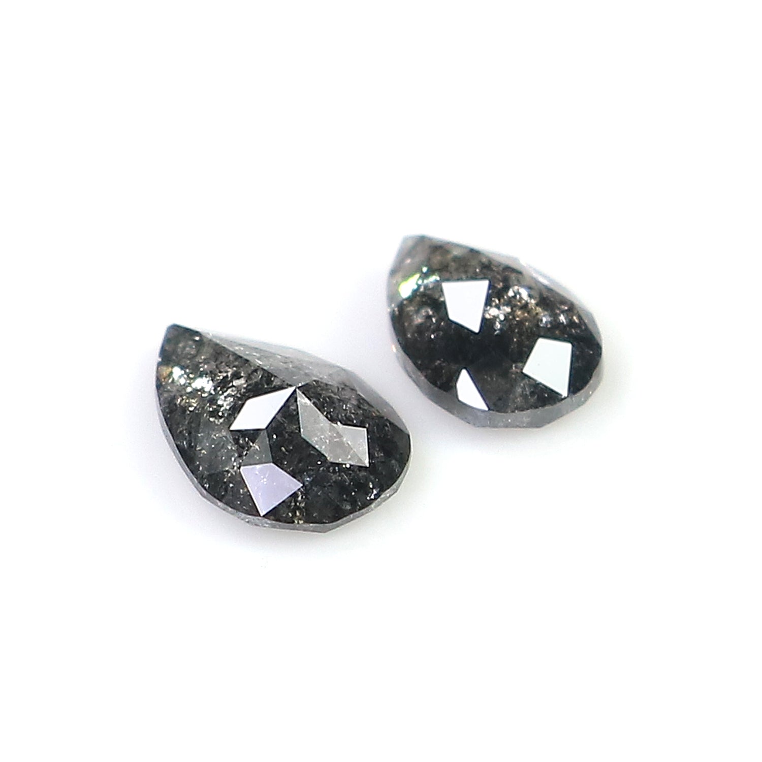 0.65 CT Natural Loose Pear Cut Pair Diamond Salt And Pepper Pear Shape Diamond 5.45 MM Natural Black Grey Color Pear Rose Cut Diamond LQ2456