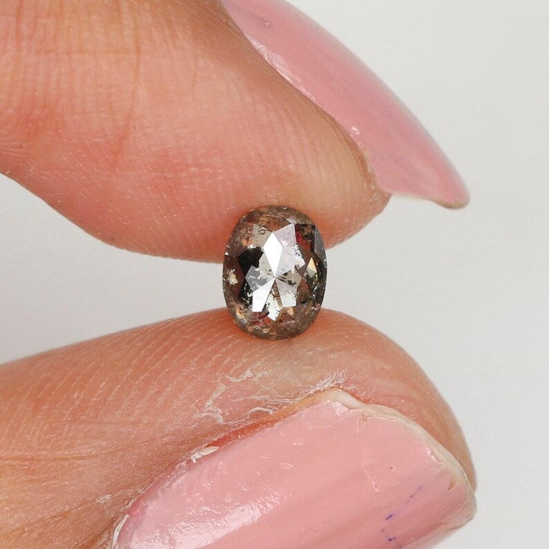 0.38 Ct Natural Loose Oval Shape Diamond Salt And Pepper Oval Diamond 5.25 MM Natural Loose Black Grey Color Oval Rose Cut Diamond NQ1021