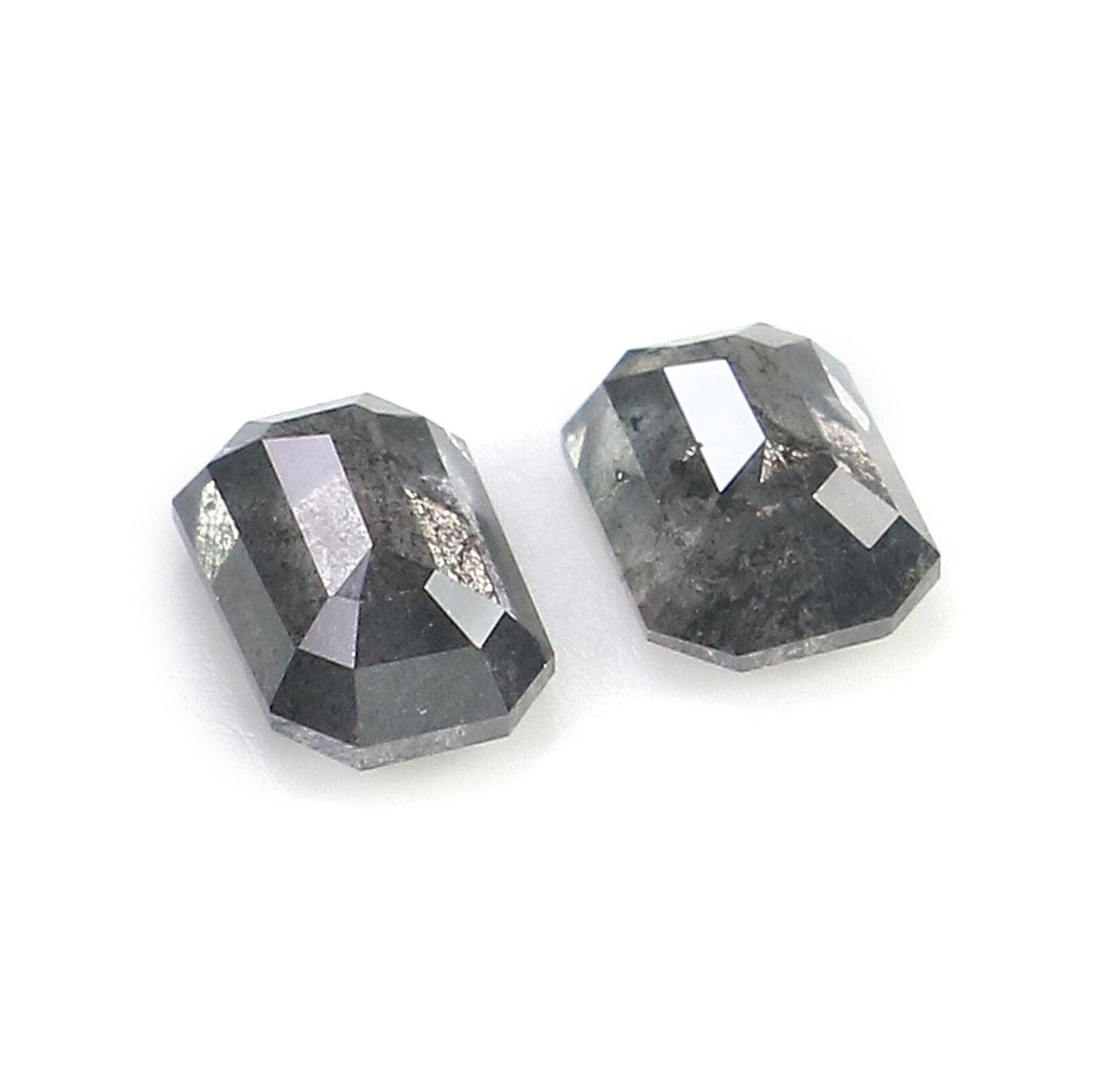 0.55 CT Natural Loose Emerald Cut Pair Diamond Salt And Pepper Emerald Diamond 4.35 MM Black Grey Color Emerald Rose Cut Diamond NQ2079