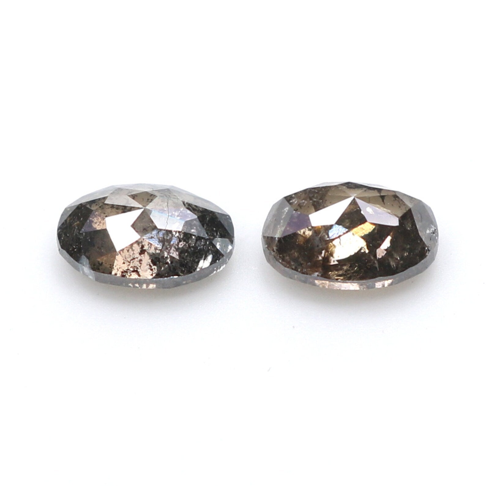 Natural Loose Oval Salt And Pepper Diamond Black Grey Color 0.85 CT 5.30 MM Oval Shape Rose Cut Diamond KDN969