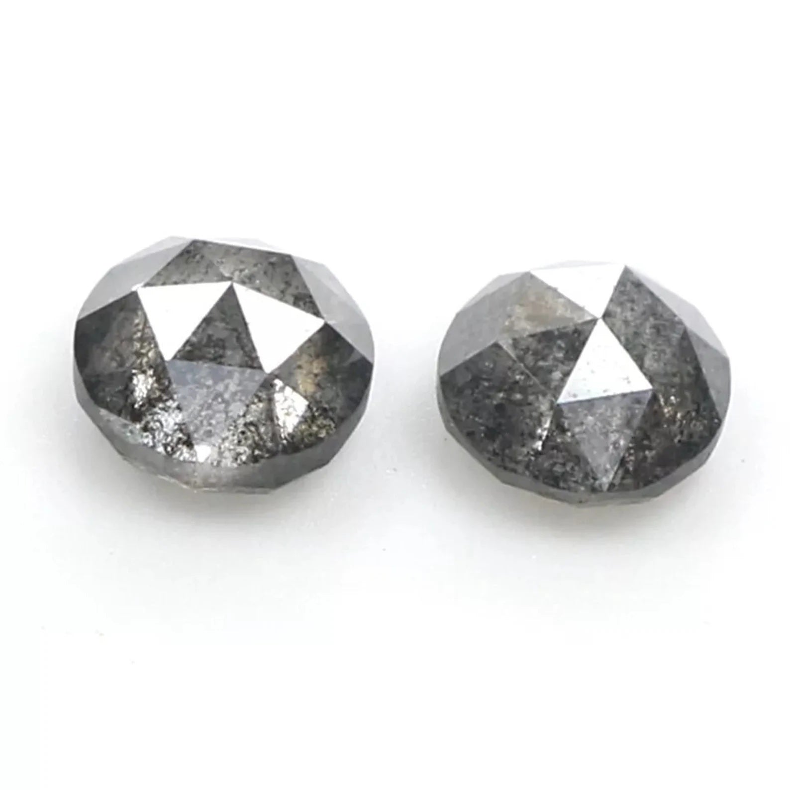 0.78 Ct Natural Loose Round Shape Pair Diamond Salt And Pepper Round Diamond 4.20 MM Natural Black Grey Color Round Rose Cut Diamond QN1791