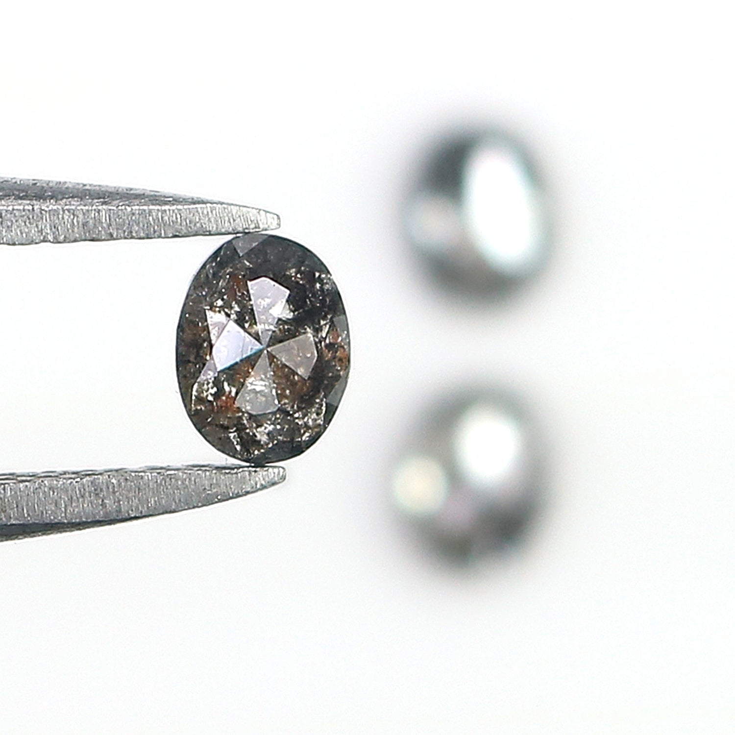 0.73 CT Natural Loose Oval Shape Diamond Salt And Pepper Oval Cut Diamond 4.25 MM Natural Black Grey Color Oval Rose Cut Diamond LQ2776