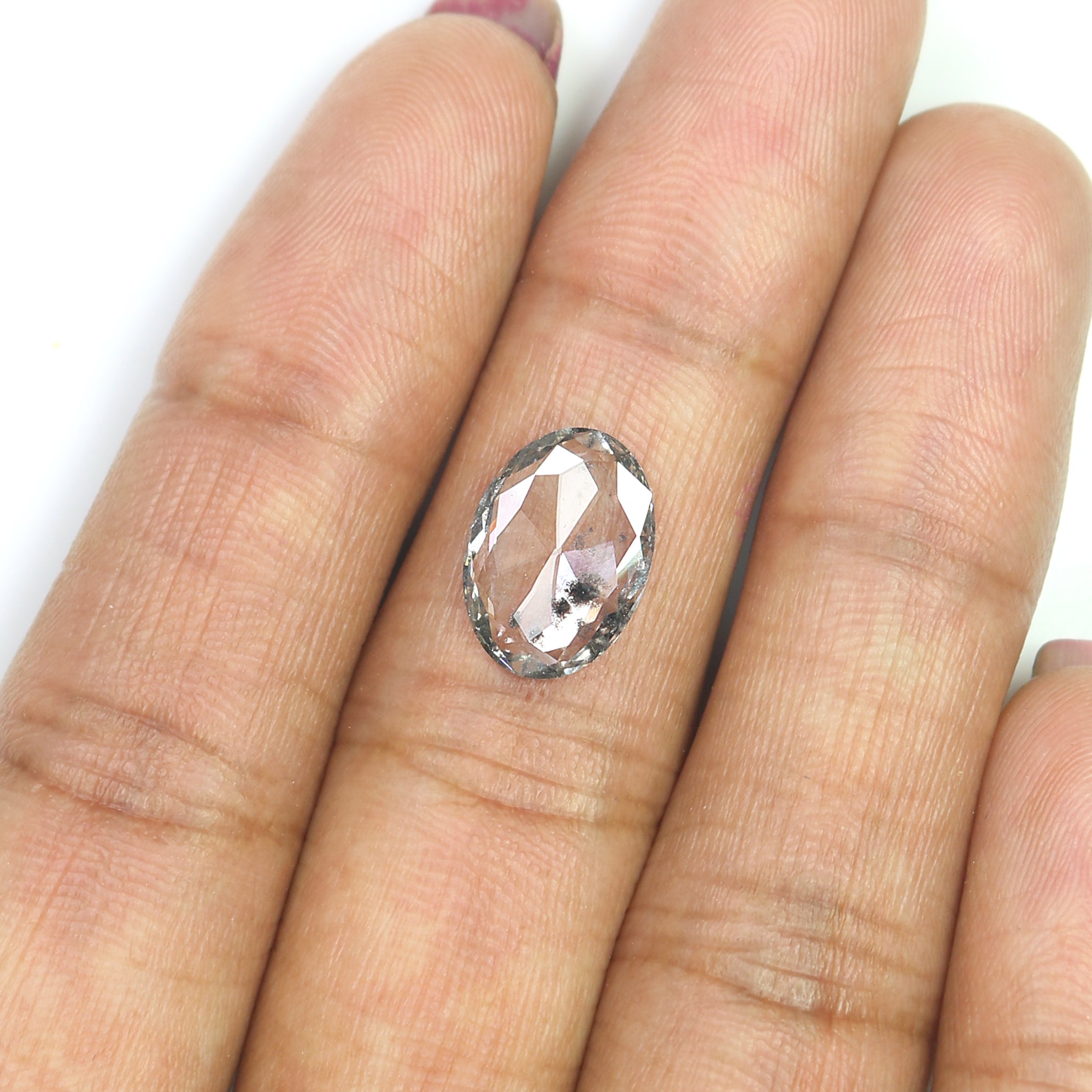 Lab Grown Oval Salt and Pepper Diamond 1.79 CT Loose Rose Cut CVD Black Grey Stone 12.30 MM Rustic Diamond For Custom Engagement Ring L3620