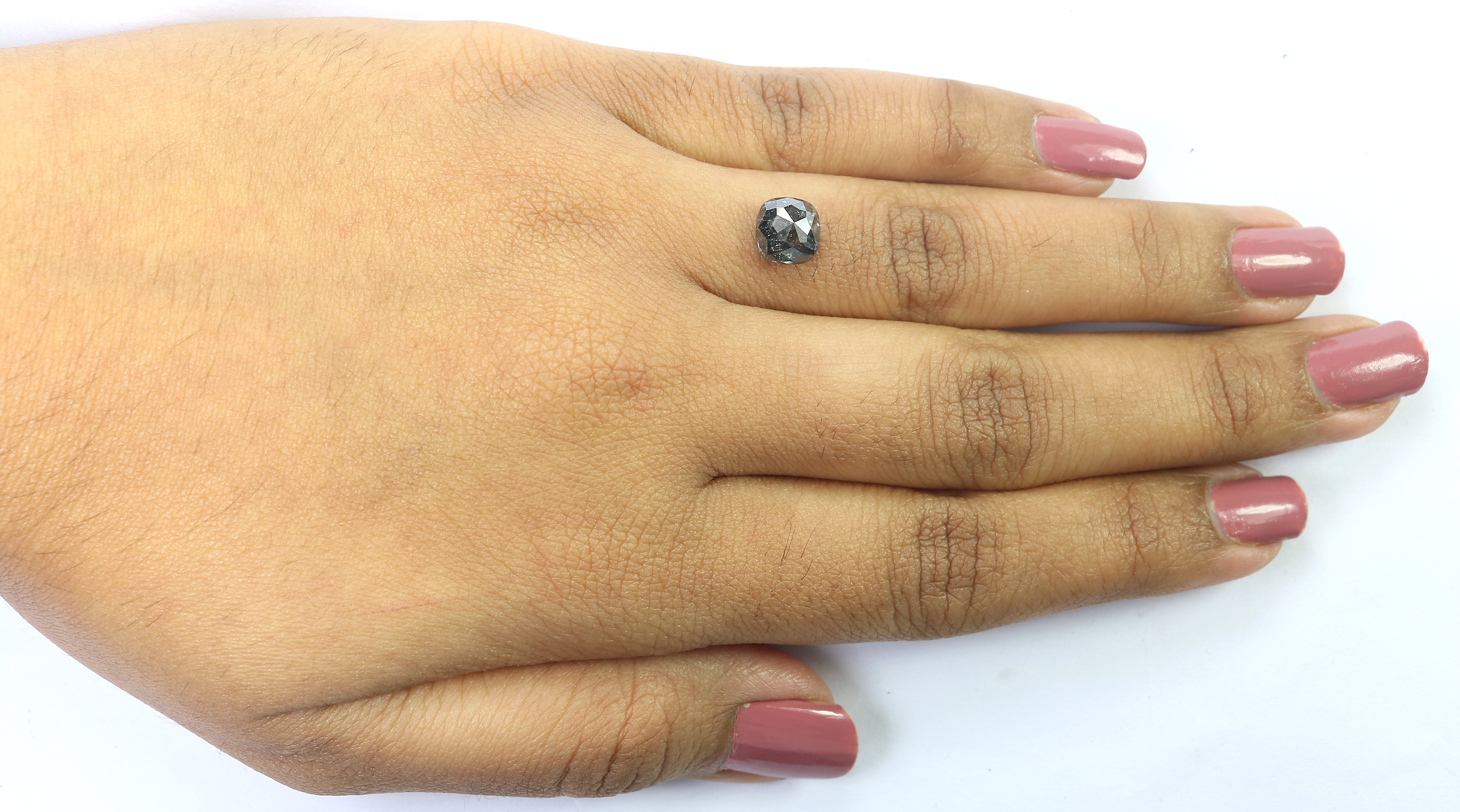 1.74 CT Natural Loose Cushion Shape Diamond Salt And Pepper Cushion Shape Diamond 6.95 MM Black Grey Color Cushion Rose Cut Diamond QL461
