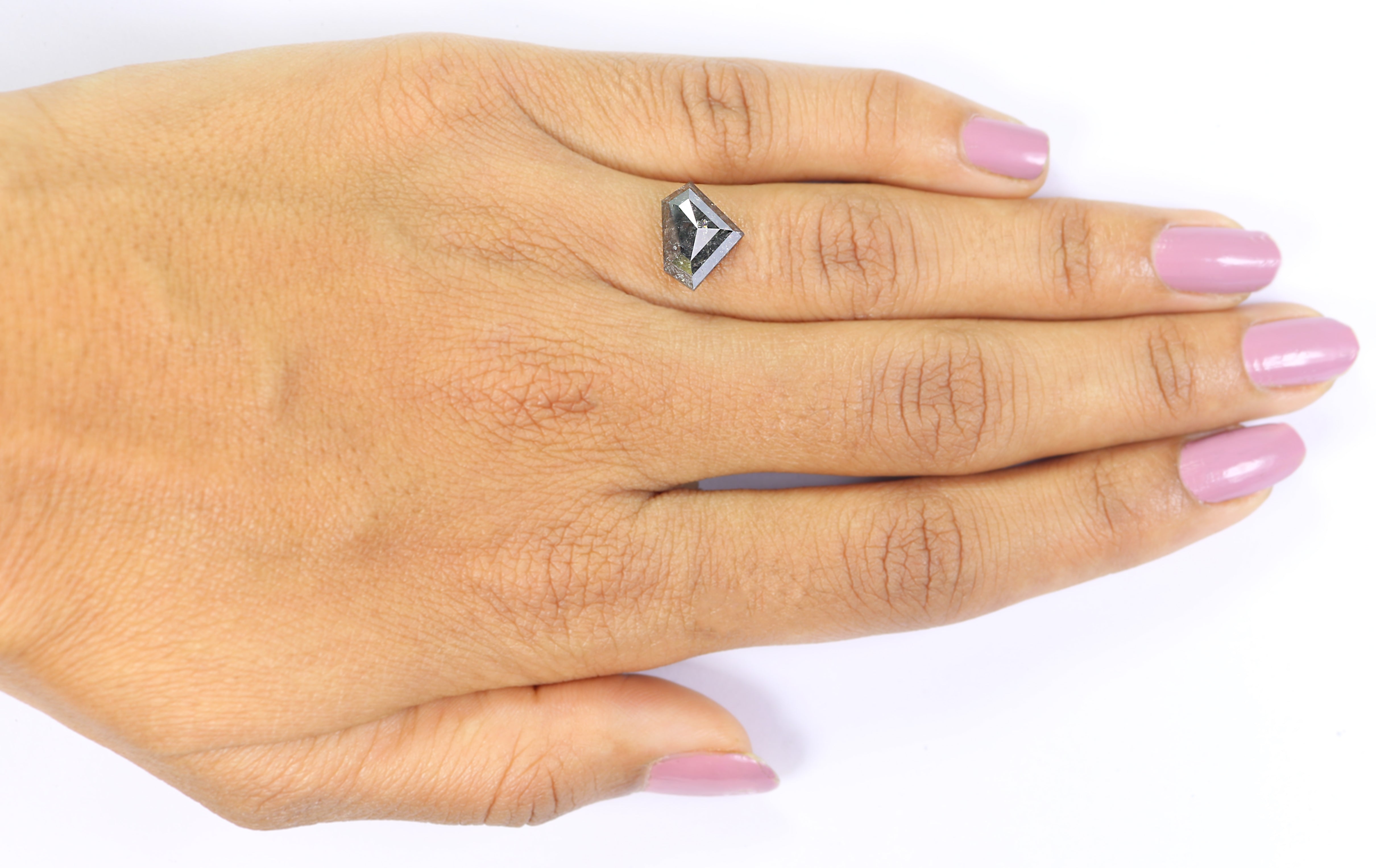 3.47 CT Natural Loose Shield Diamond Black Grey Color Diamond 8.75 MM Natural Loose Diamond Salt And Pepper Shield Rose Cut Diamond QL962