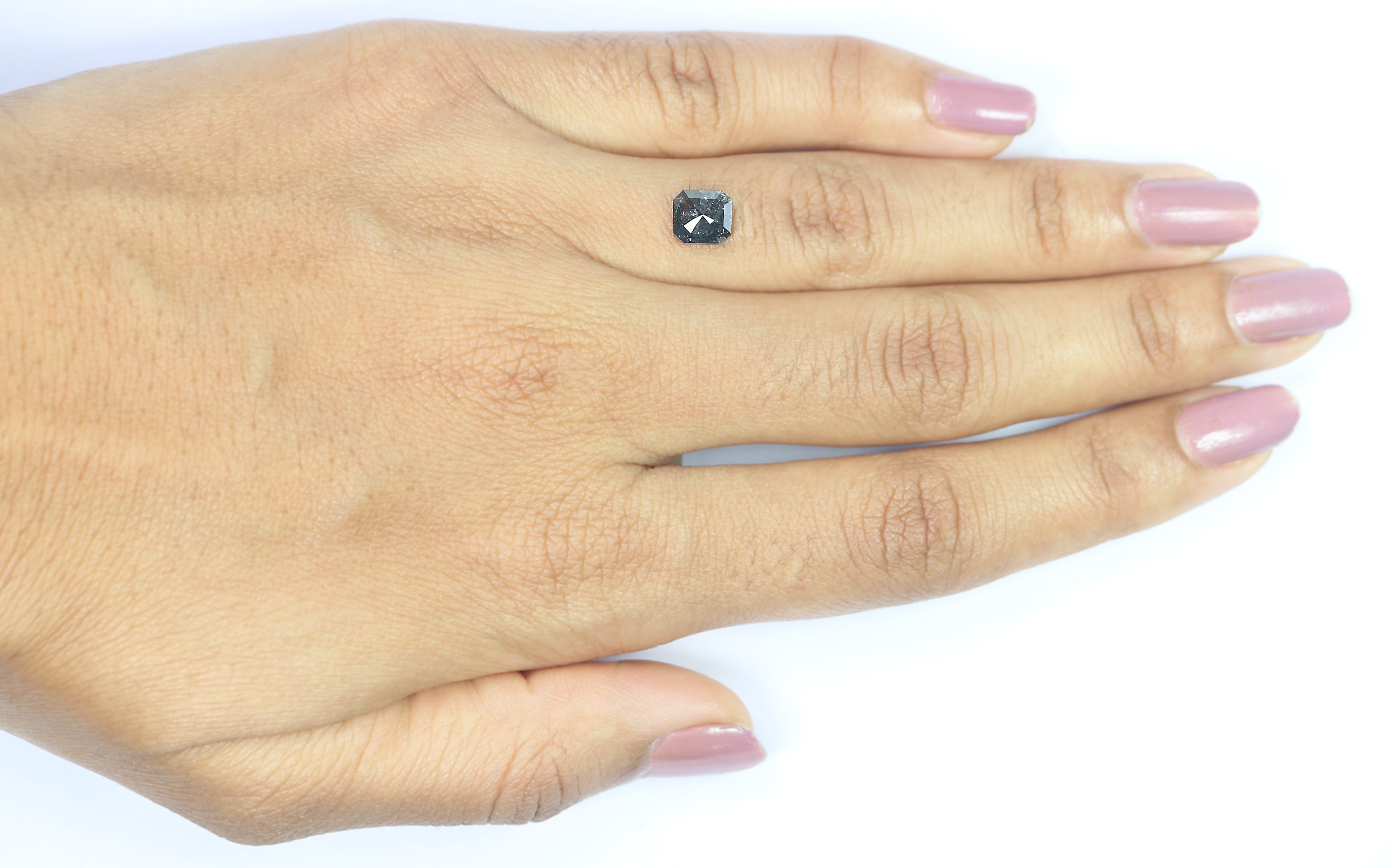 1.35 CT Natural Loose Emerald Shape Diamond Salt And Pepper Emerald Diamond 6.20 MM Black Grey Color Emerald Shape Rose Cut Diamond LQ3075