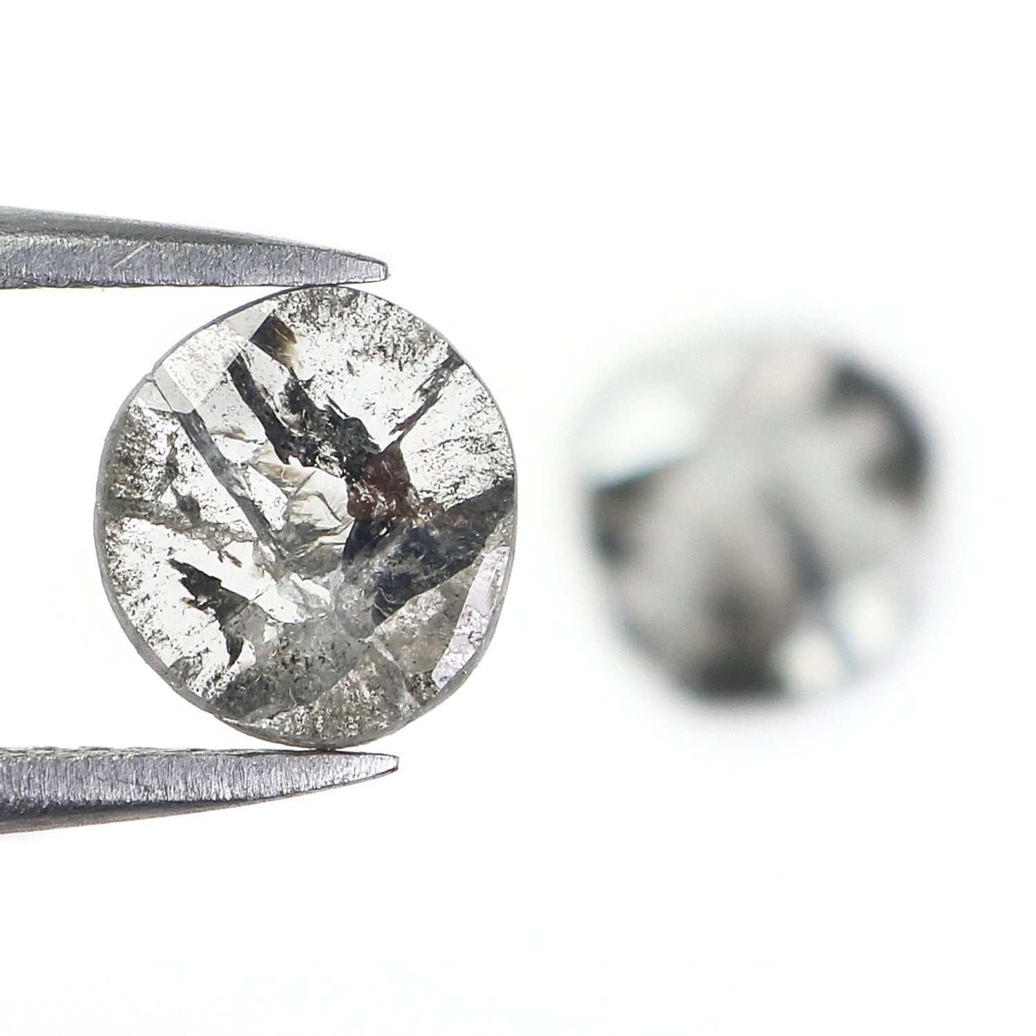 0.93 CT Natural Loose Slice Shape Diamond Salt And Pepper Slice Cut Diamond 7.45 MM Natural Black Grey Diamond Irregular Cut Diamond N2619