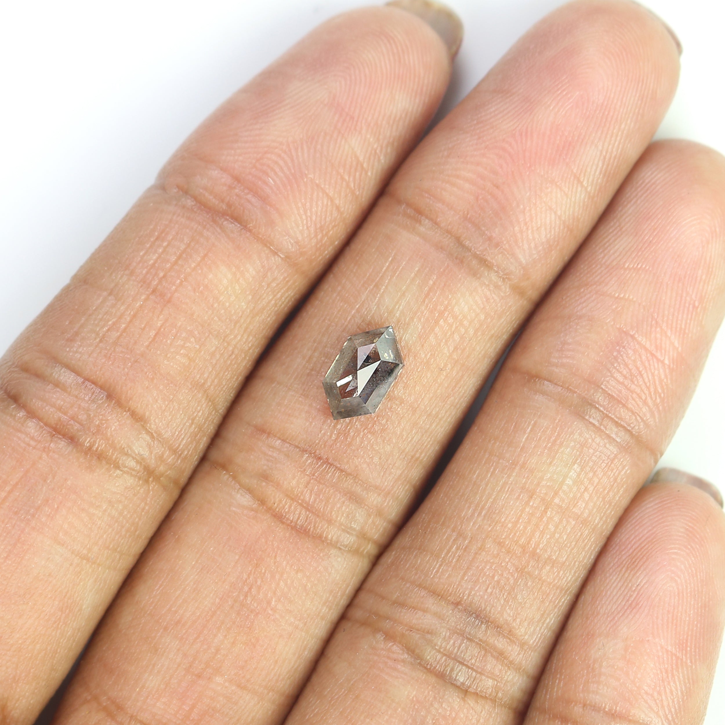 Natural Hexagon Salt and Pepper Diamond 1.11 CT Loose Rose Cut Black Grey Stone 8.20 MM Rustic Diamond For Custom Engagement Ring L3617