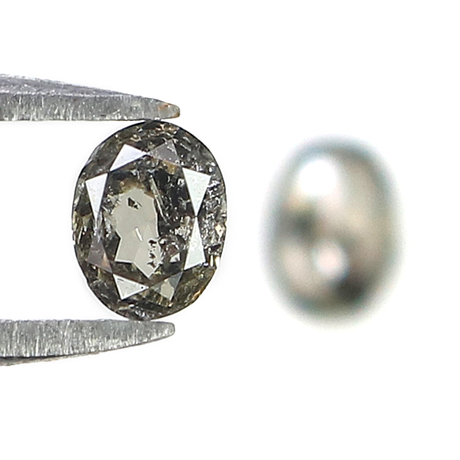 0.54 CT Natural Loose Oval Cut Pair Diamond Salt And Pepper Oval Shape Diamond 4.65 MM Natural Loose Black Grey Oval Rose Cut Diamond KQ2321