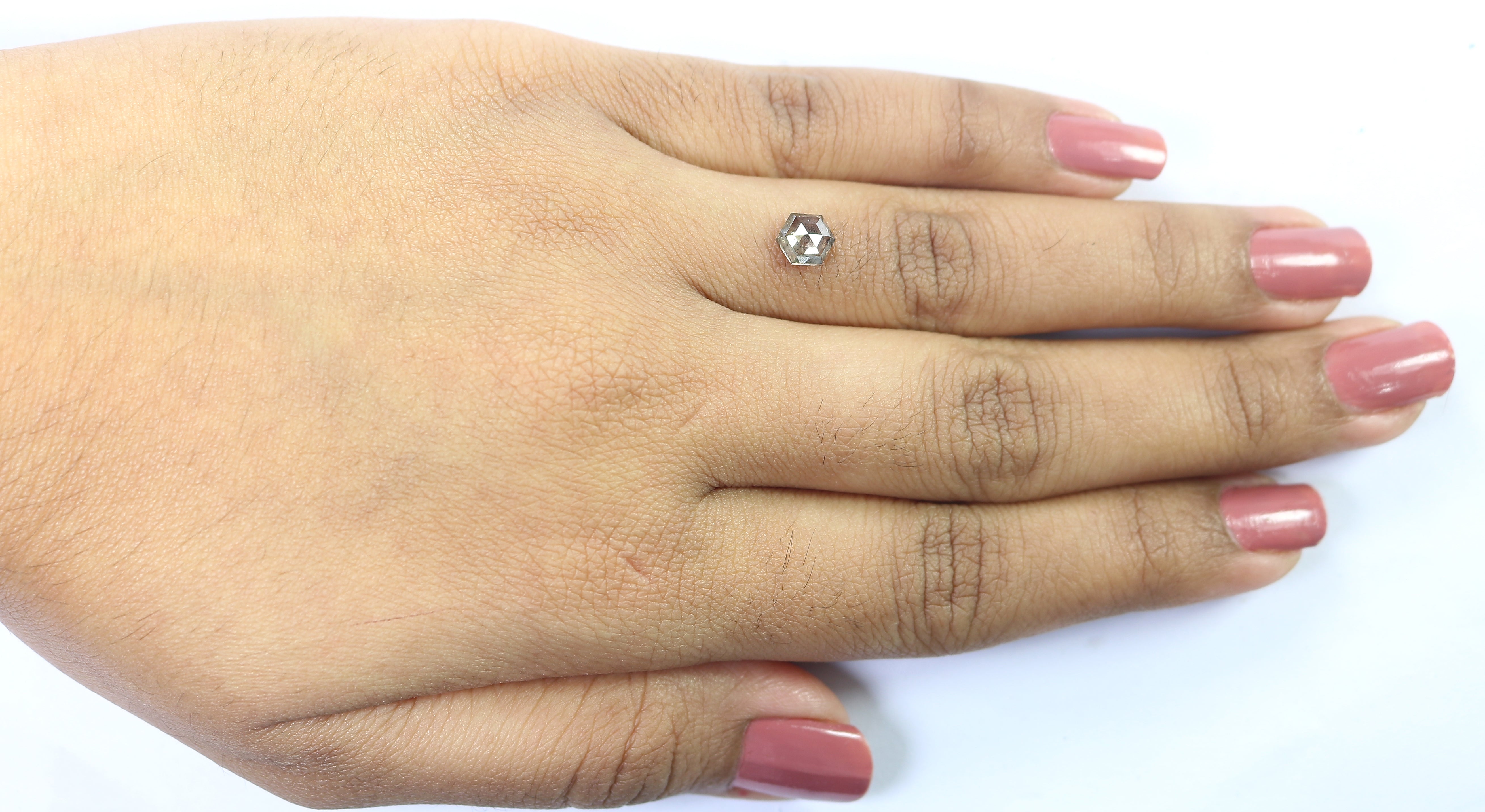0.77 CT Natural Loose Hexagon Shape Diamond Salt And Pepper Hexagon Shape Diamond 5.95 MM Black Grey Color Hexagon Rose Cut Diamond QL9543