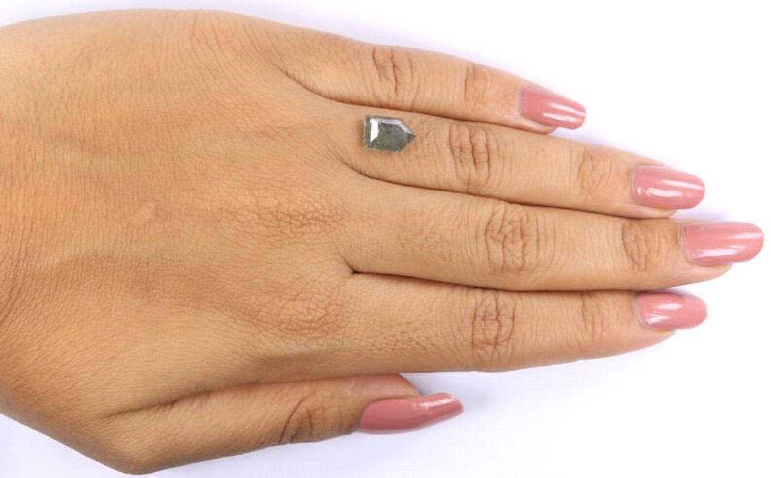 1.87 CT Natural Loose Shield Shape Diamond Salt And Pepper Shield Diamond 9.65 MM Natural Black Grey Color Shield Rose Cut Diamond NQ9321