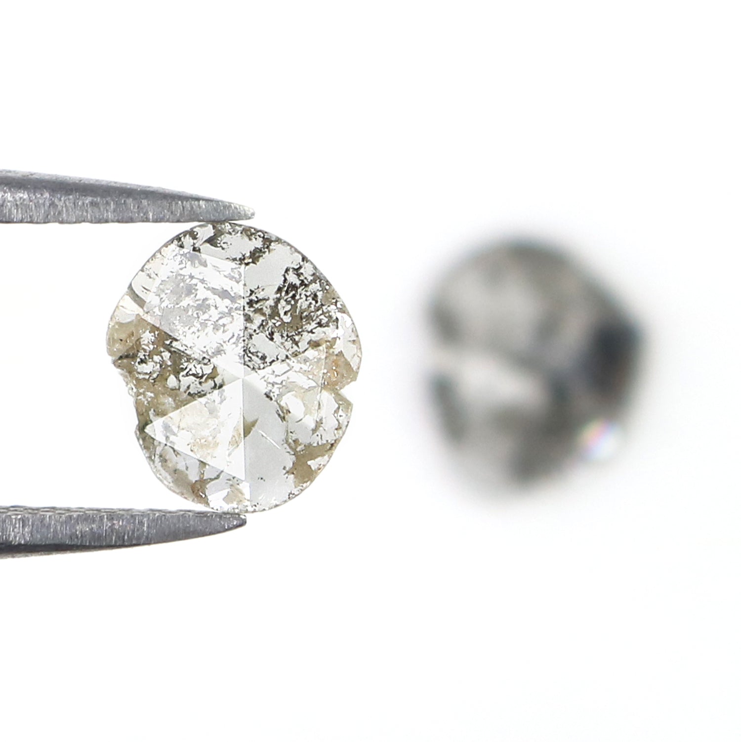 0.86 CT Natural Loose Slice Shape Diamond Salt And Pepper Uncut Diamond 7.80 MM Natural Black Grey Color Slice Irregular Cut Diamond N2650