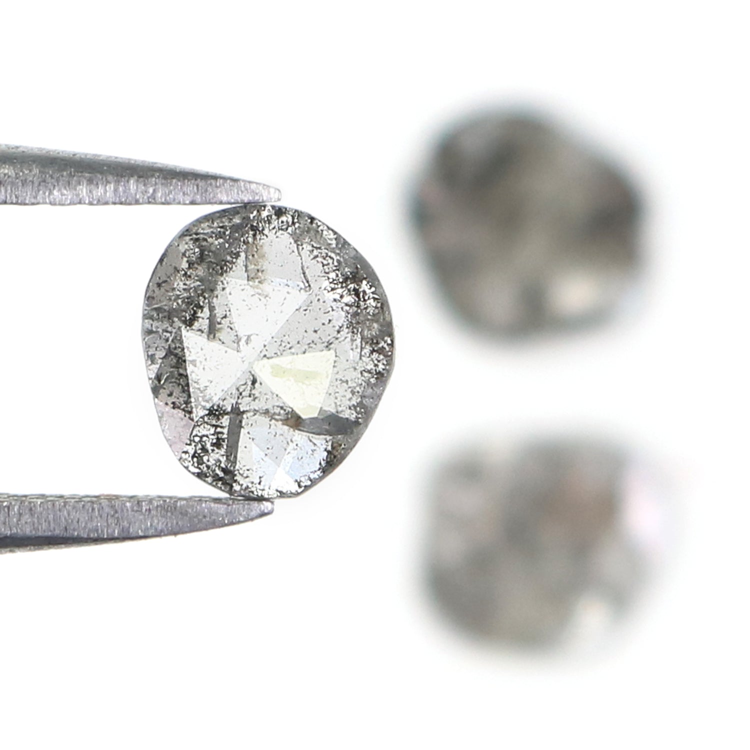 0.99 CT Natural Loose Slice Shape Diamond Salt And Pepper Slice Uncut Diamond 6.65 MM Natural Black Grey Diamond Irregular Cut Diamond L3561