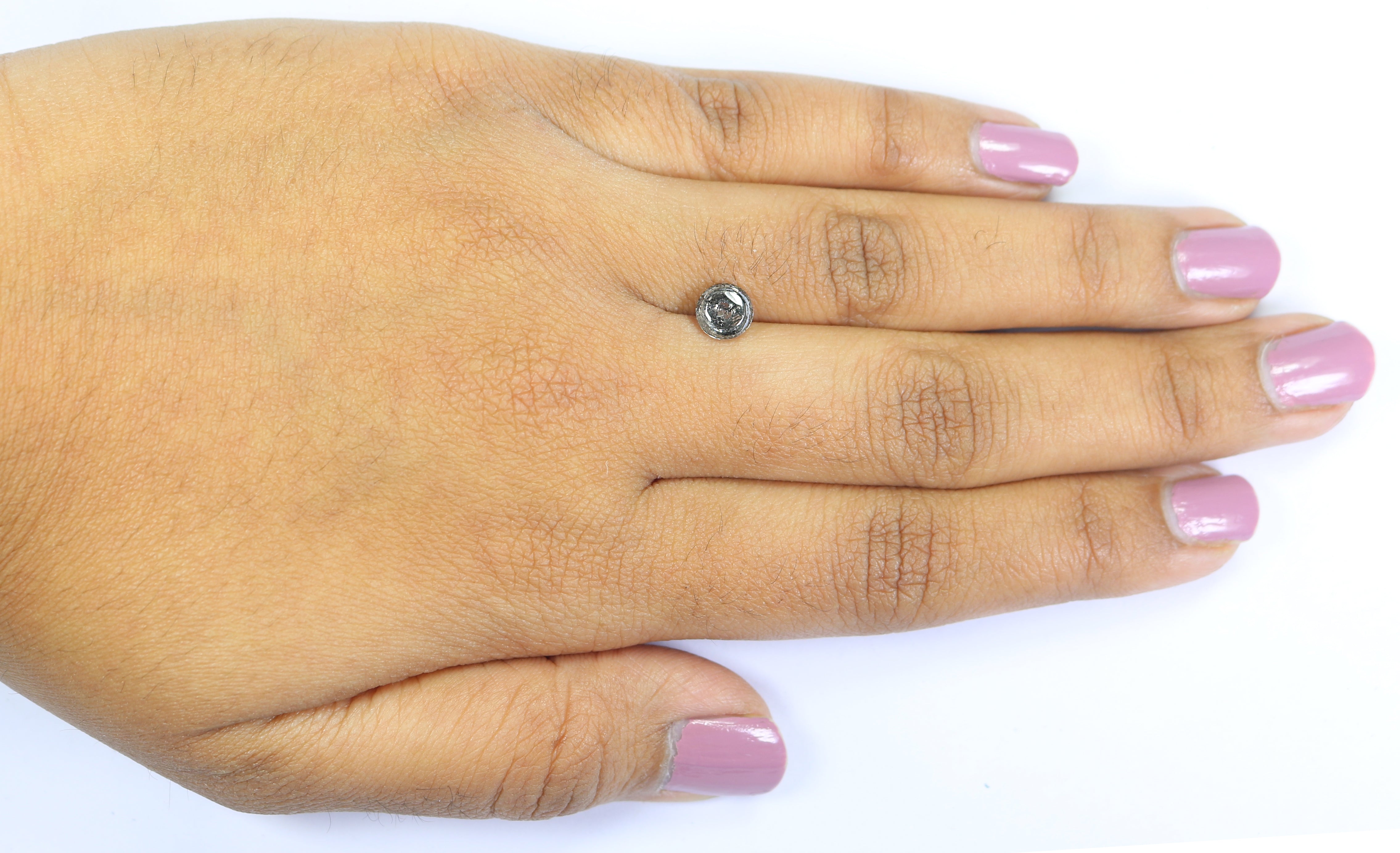 1.12 CT Unique Round Shape Salt And Pepper Sand Stone Cabochon Diamond 6.00 MM Natural Loose Black Grey Color Round Uncut Diamond L3492