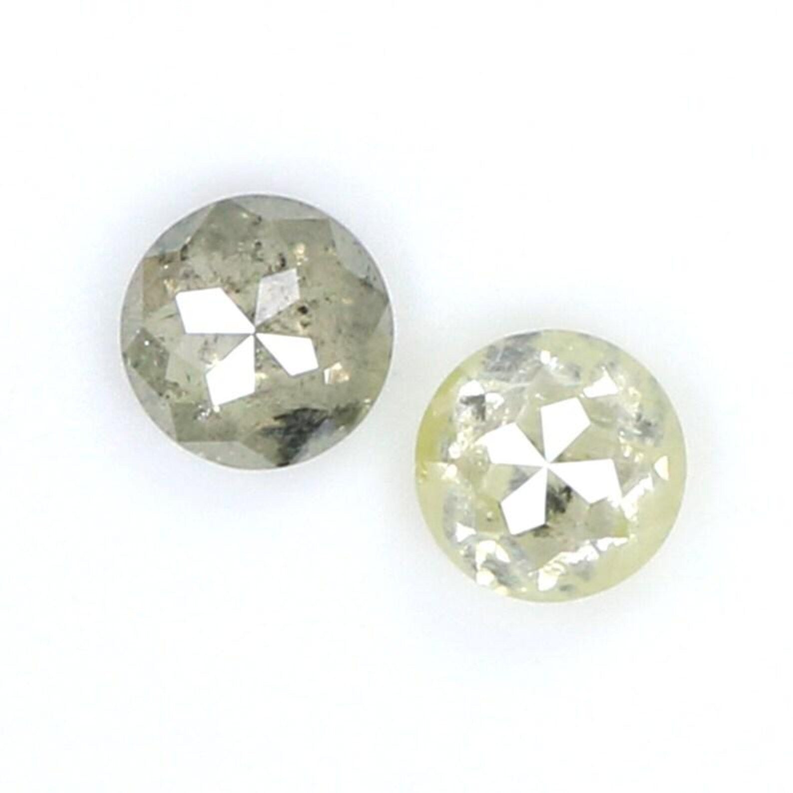 0.77 CT Natural Loose Round Shape Pair Diamond Grey Color Round Diamond 4.20 MM Natural Diamond Yellow Color Round Rose Cut Diamond NQ8062