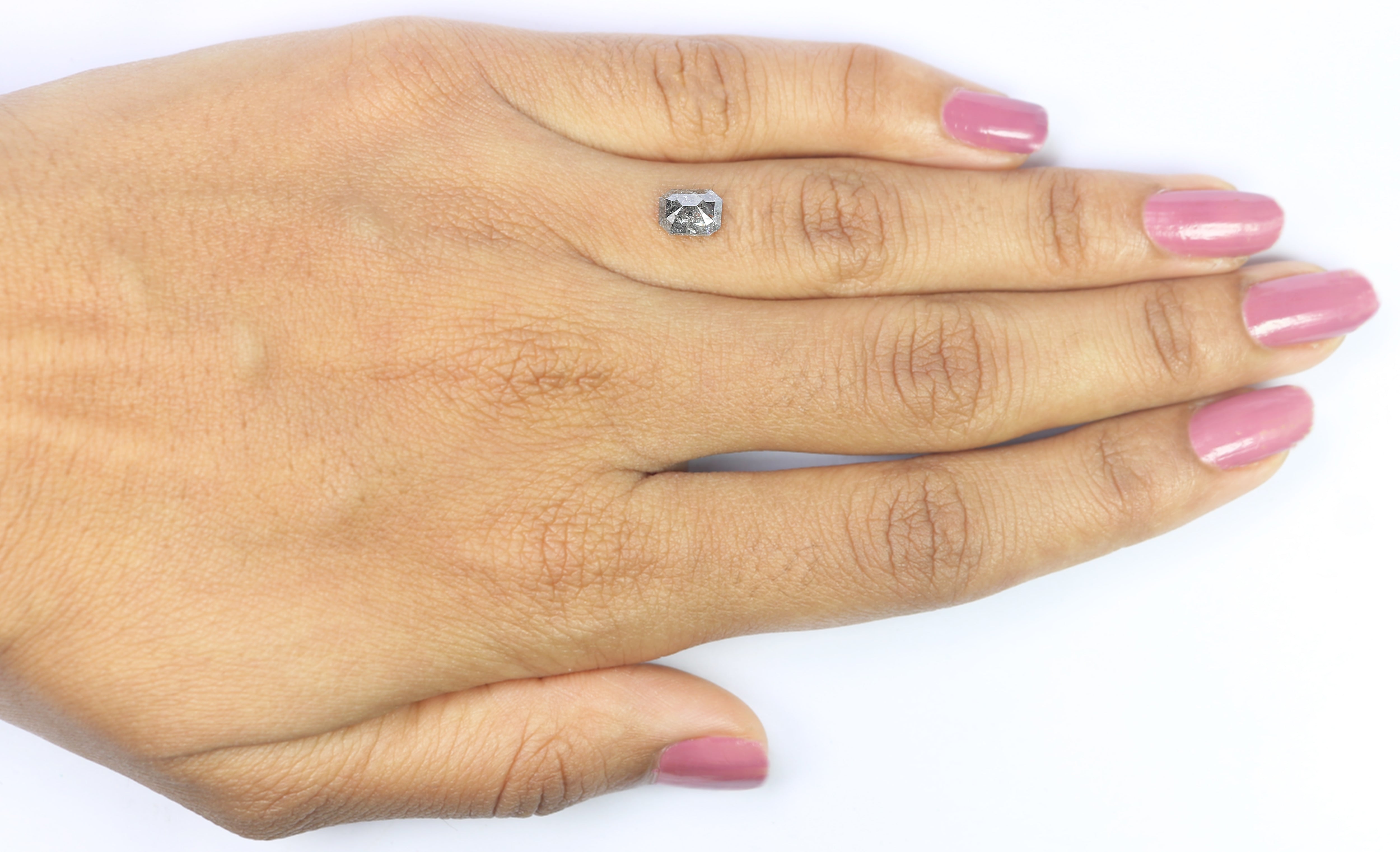 0.95 CT Natural Loose Emerald Shape Diamond Salt And Pepper Emerald Shape Diamond 6.65 MM Black Grey Color Emerald Rose Cut Diamond LQ2017