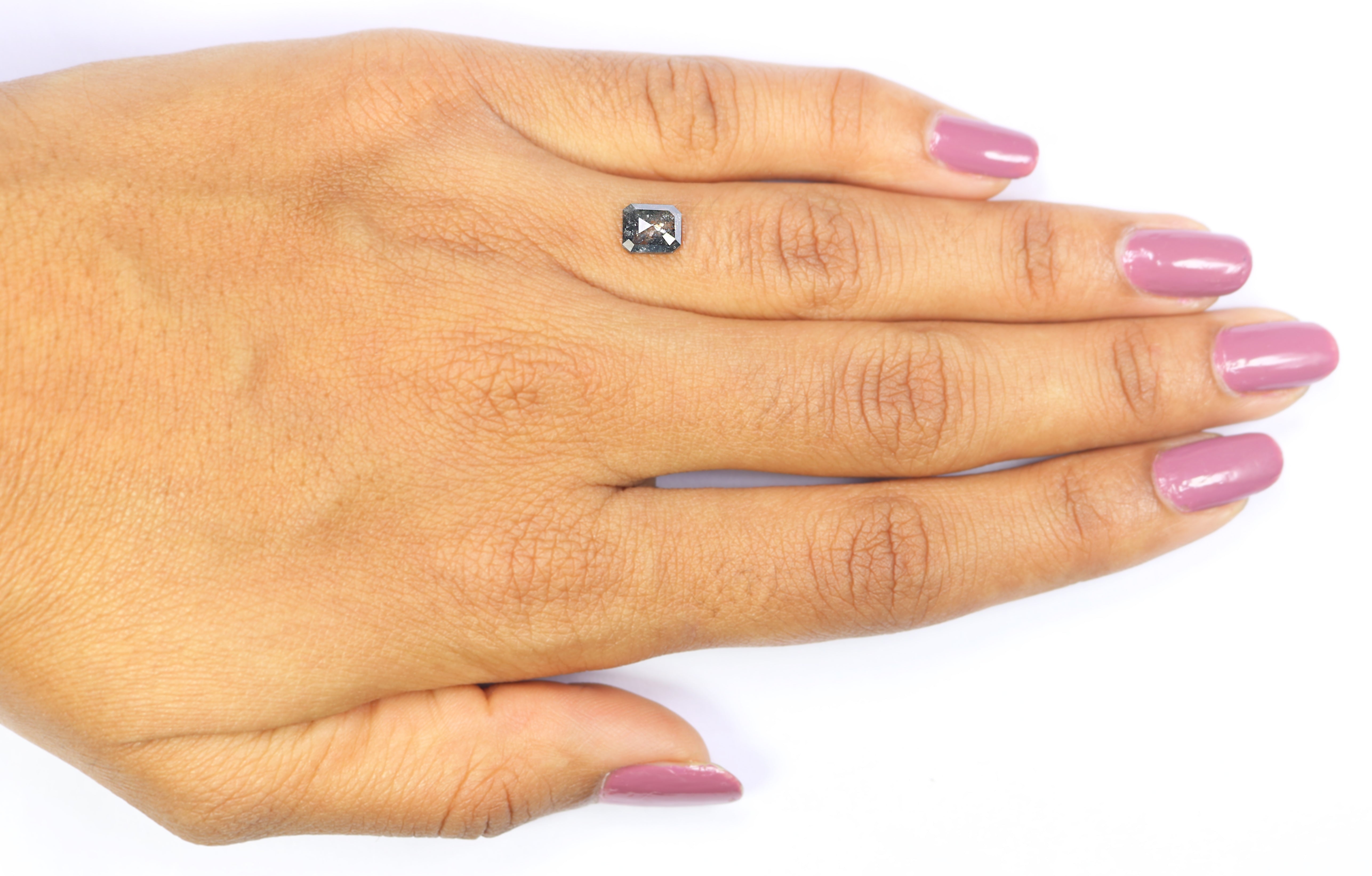 0.99 CT Natural Loose Emerald Shape Diamond Salt And Pepper Emerald Shape Diamond 6.40 MM Black Grey Color Emerald Rose Cut Diamond LQ1337