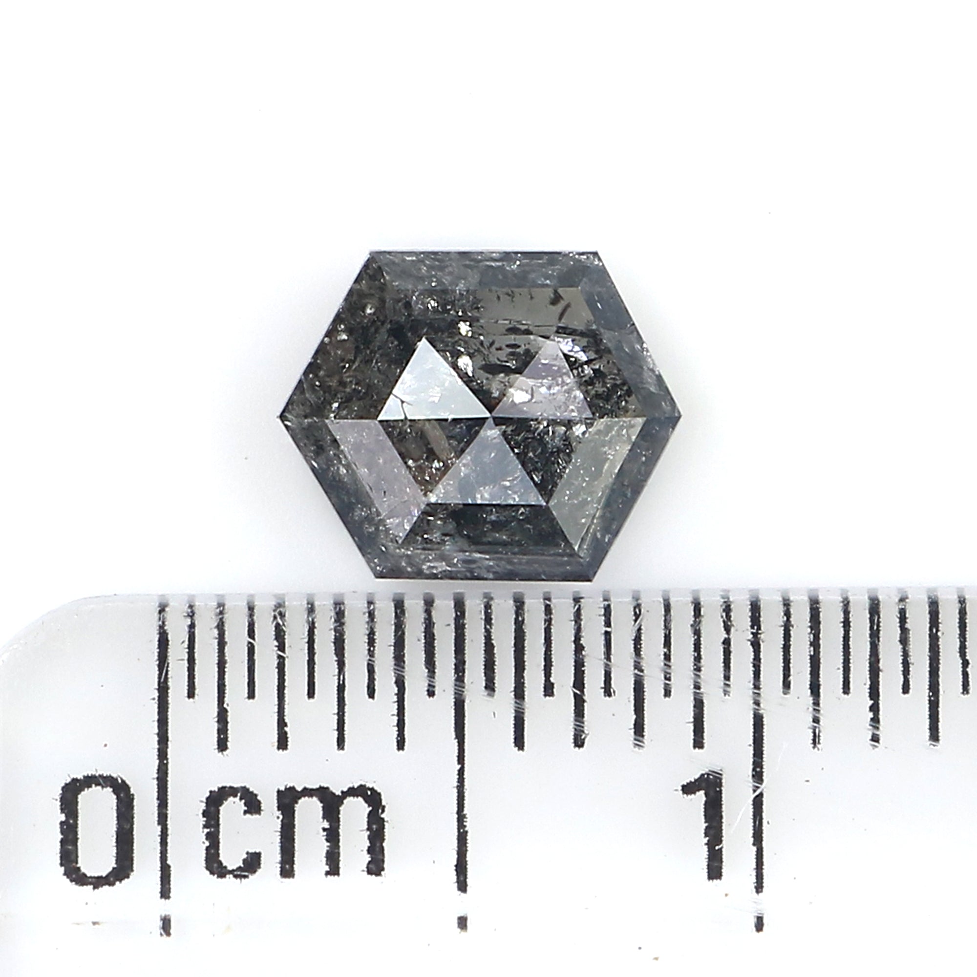 0.88 CT Natural Loose Hexagon Shape Diamond Salt and Pepper Hexagon Cut Diamond 6.80 MM Black Grey Color Hexagon Rose Cut Diamond QL9968