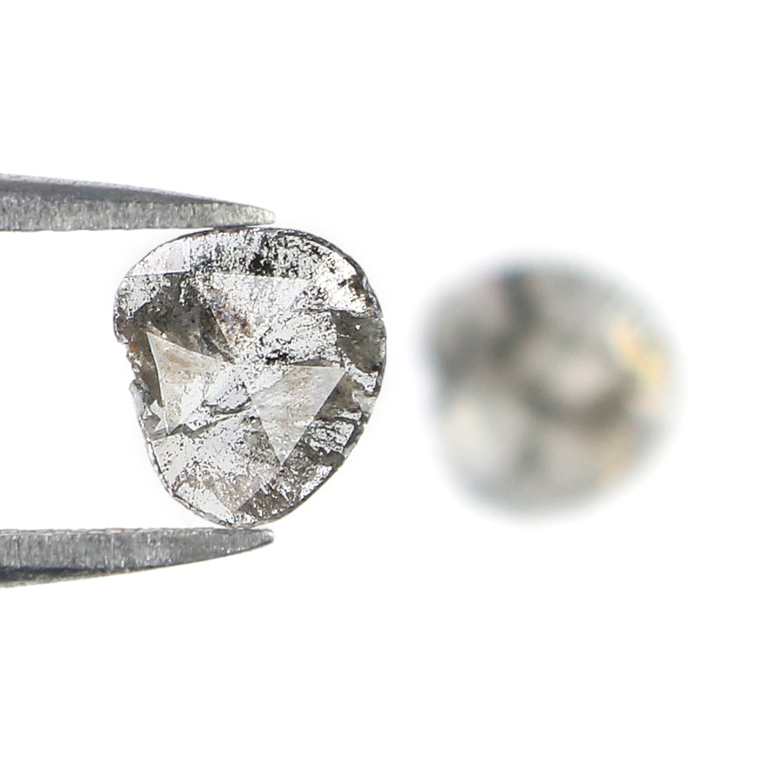 0.71 CT Natural Loose Slice Shape Diamond Salt And Pepper Uncut Diamond 6.80 MM Natural Black Grey Color Slice Irregular Cut Diamond N2644