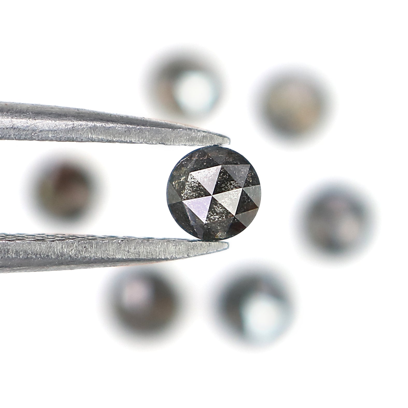 1.86 Ct Natural Loose Round Rose Cut Diamond Salt And Pepper Round Shape Diamond 3.65 MM Natural Black Grey Round Rose Cut Diamond LQ2383