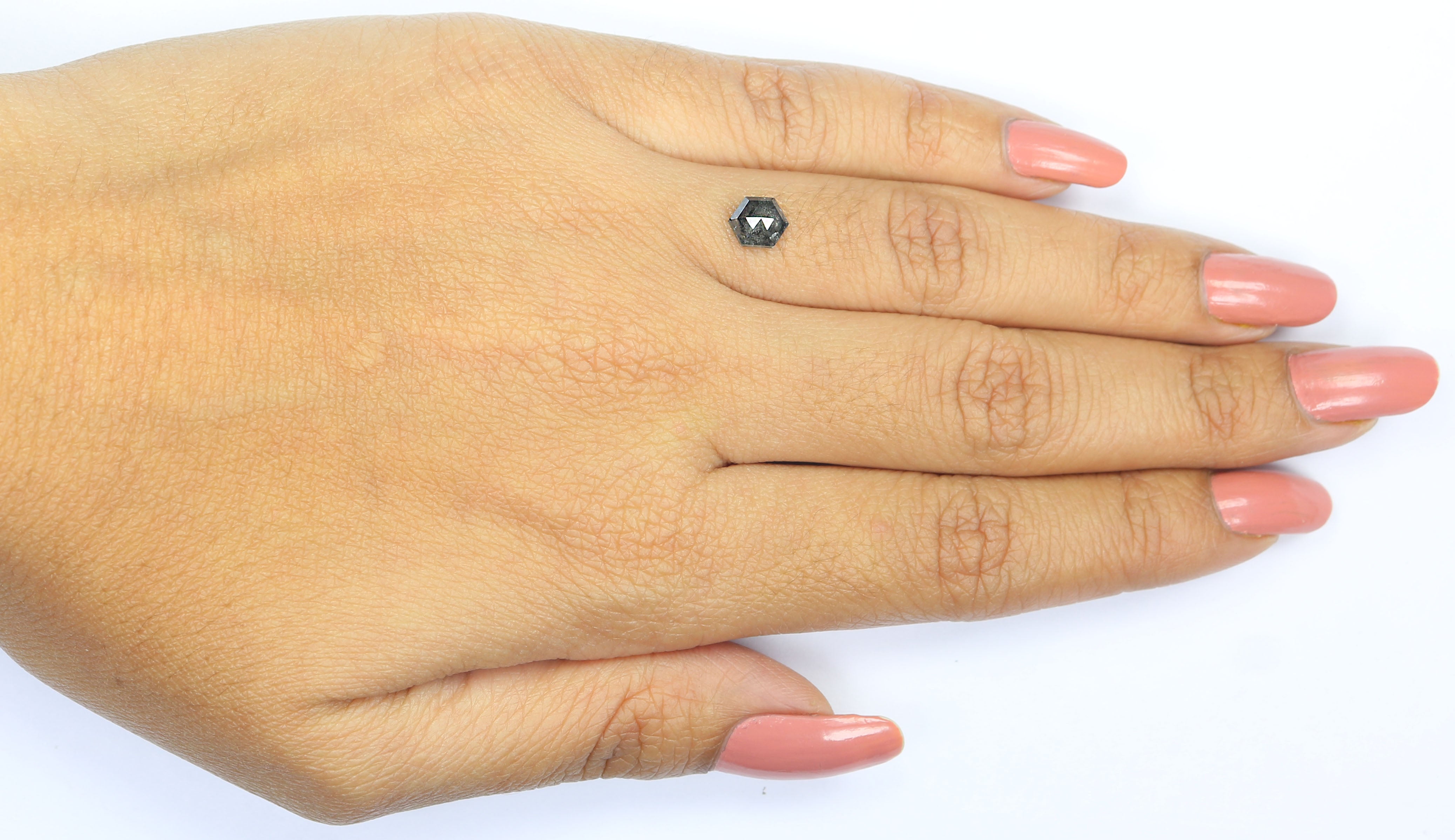 0.71 CT Natural Loose Hexagon Shape Diamond Salt And Pepper Hexagon Shape Diamond 6.25 MM Black Grey Color Hexagon Rose Cut Diamond QL2338