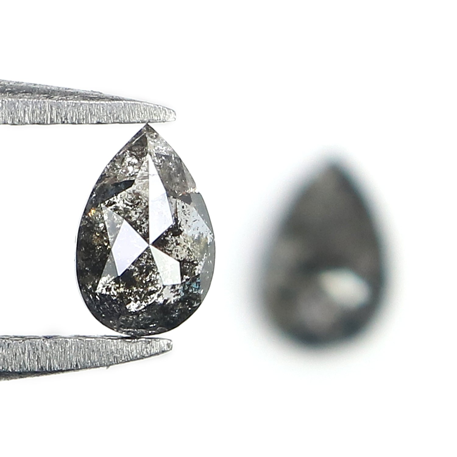 0.65 CT Natural Loose Pear Cut Pair Diamond Salt And Pepper Pear Shape Diamond 5.45 MM Natural Black Grey Color Pear Rose Cut Diamond LQ2456