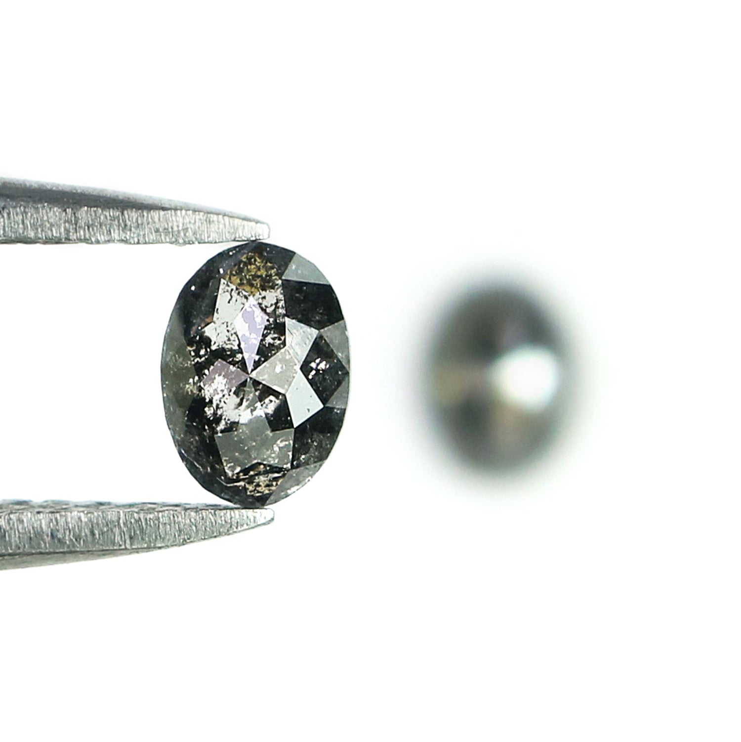 0.49 CT Natural Loose Oval Cut Pair Diamond Salt And Pepper Oval Shape Diamond 4.85 MM Natural Black Grey Color Oval Rose Cut Diamond L2772