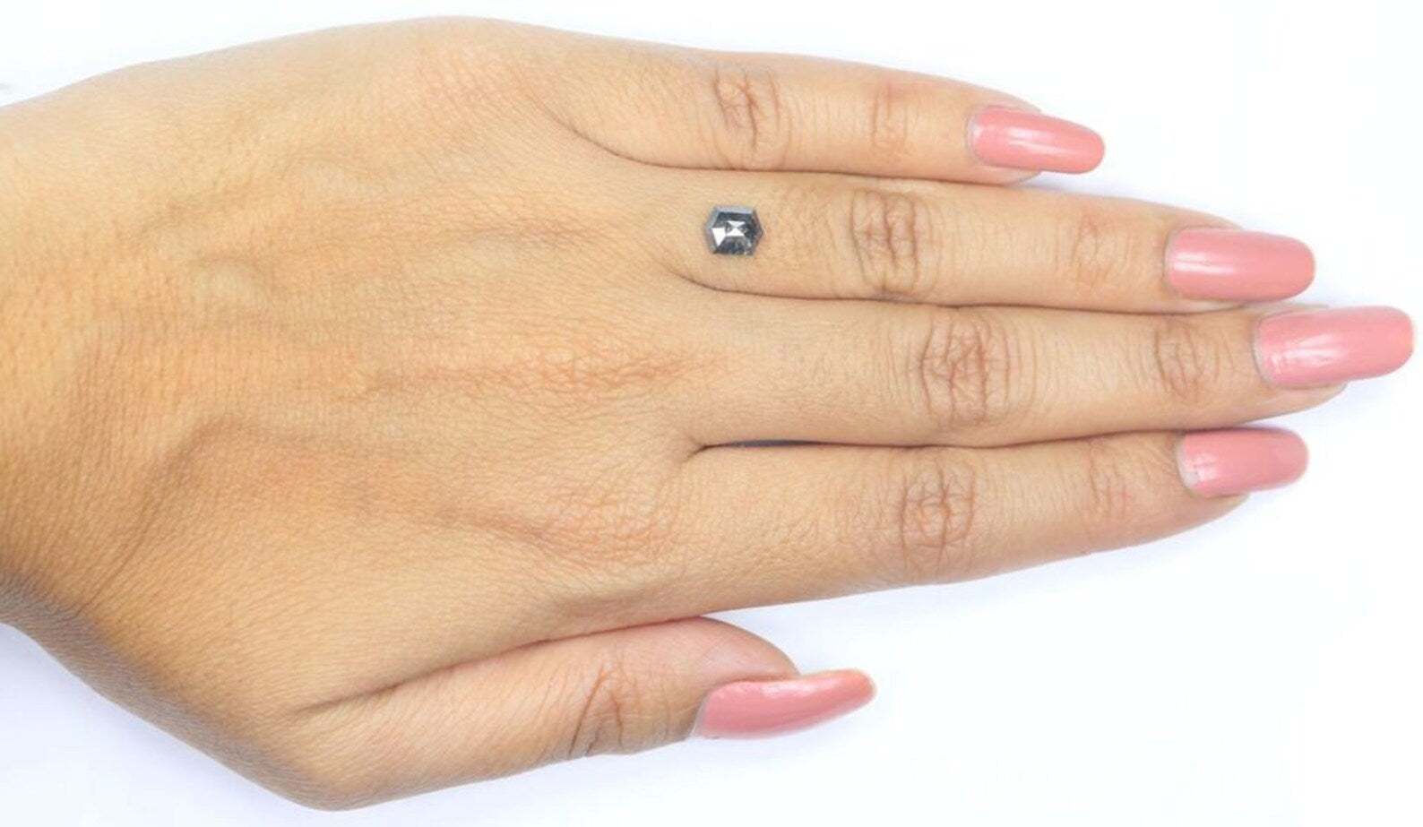 0.86 Ct Natural Loose Hexagon Shape Diamond Salt And Pepper Hexagon Diamond 6.55 MM Natural Black Grey Color Hexagon Rose Cut Diamond NQ2064