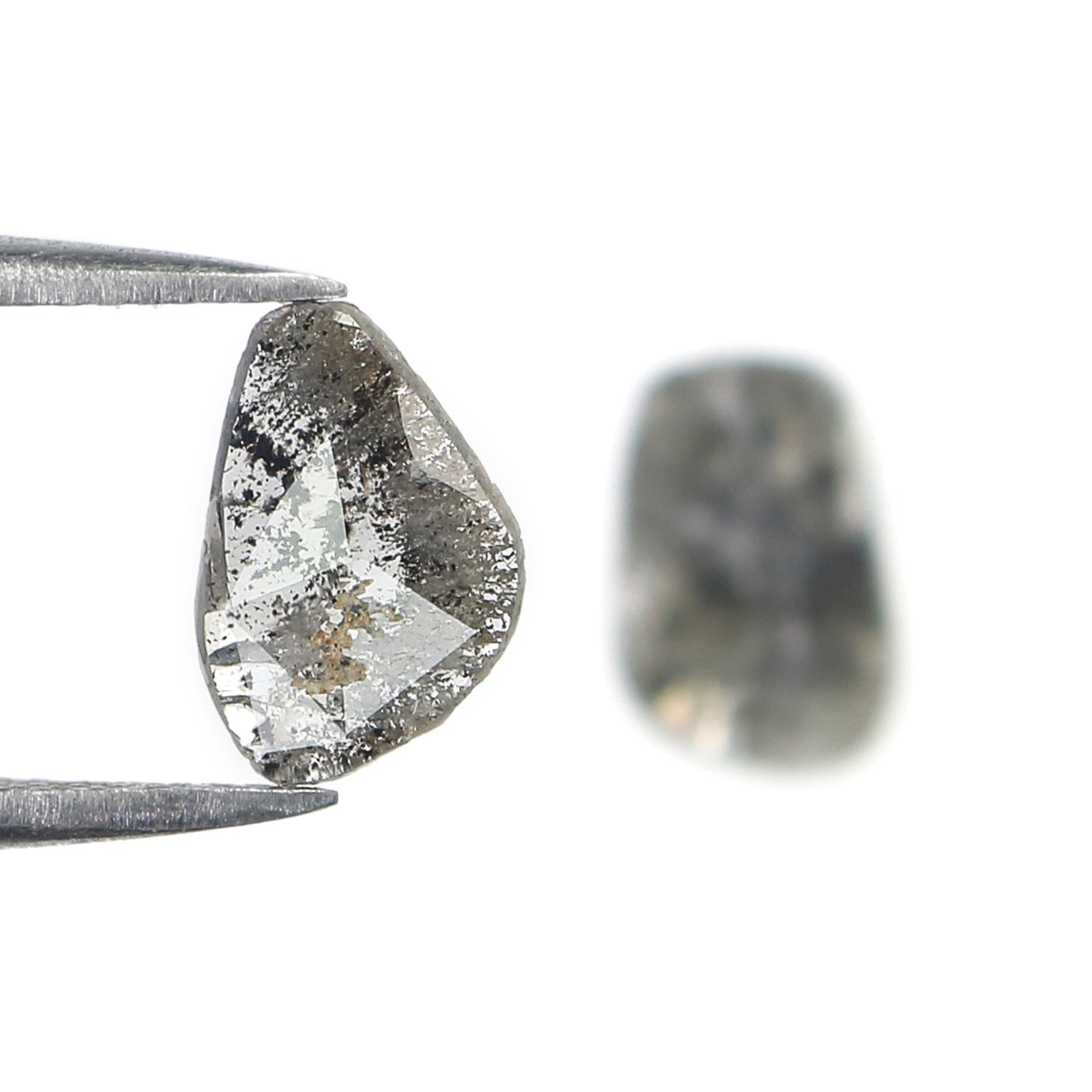 1.21 CT Natural Loose Slice Shape Diamond Salt And Pepper Slice Uncut Diamond 9.55 MM Natural Black Grey Diamond Irregular Cut Diamond L3589