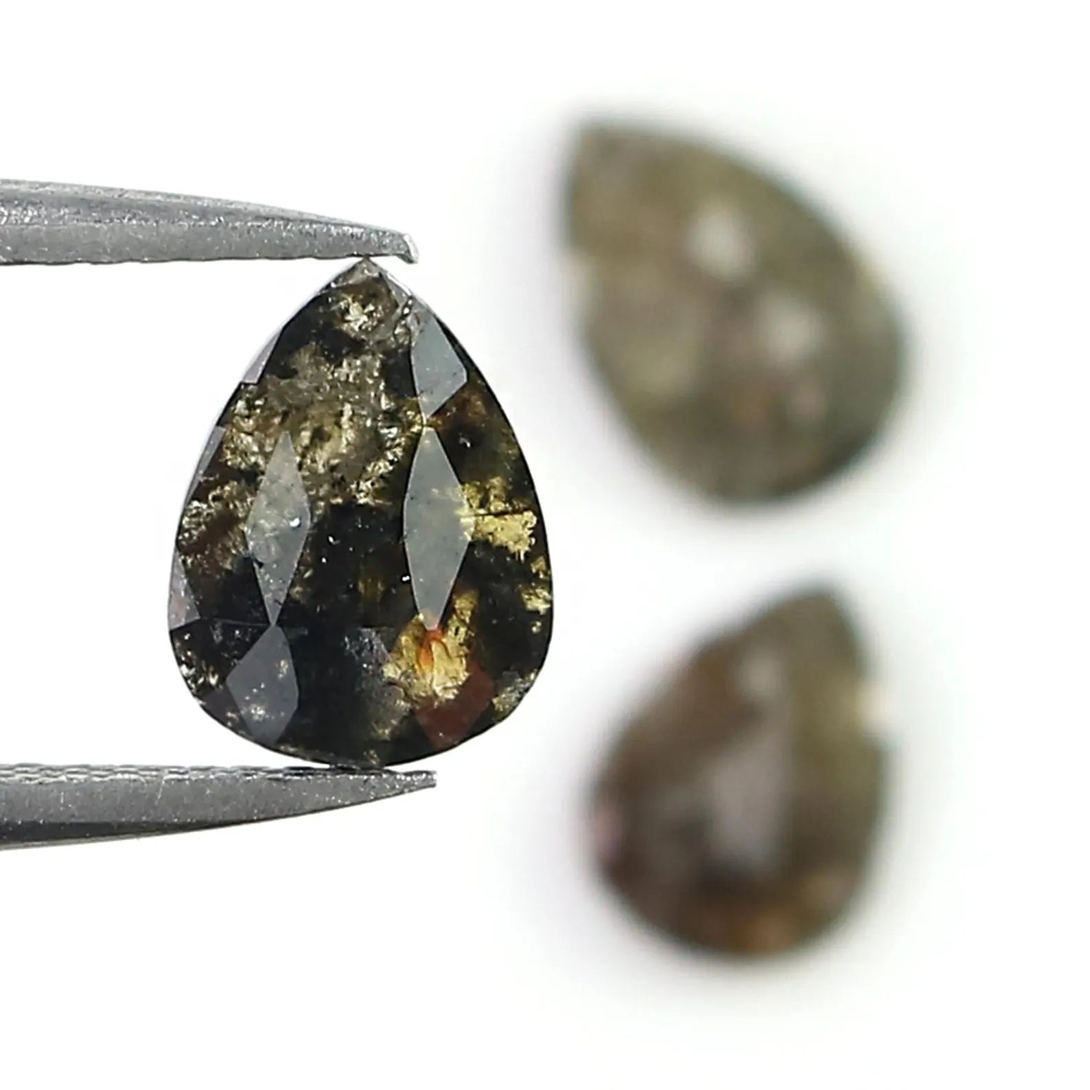 1.92 CT Natural Loose Pear Shape Diamond Salt And Pepper Pear Diamond 8.60 MM Natural Loose Black Grey Color Pear Rose Cut Diamond NQ2551