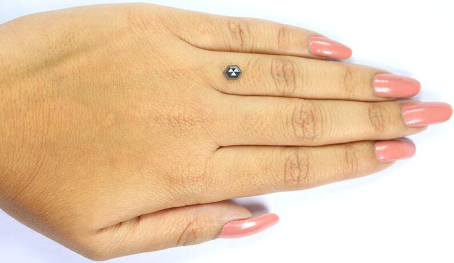 0.87 CT Natural Loose Hexagon Shape Diamond Salt And Pepper Hexagon Diamond 6.40 MM Natural Black Grey Color Hexagon Rose Cut Diamond NQ2093