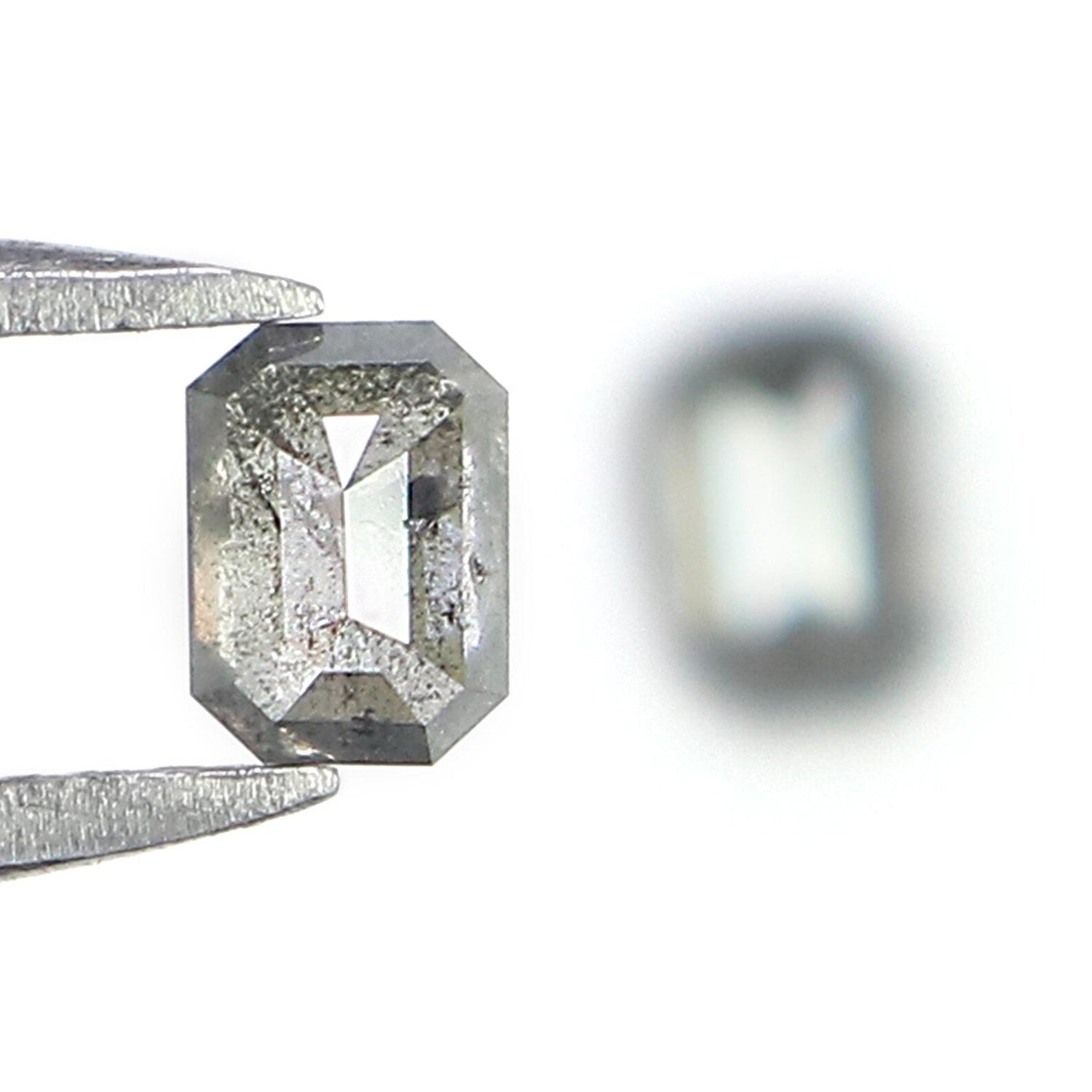 0.55 CT Natural Loose Emerald Cut Pair Diamond Salt And Pepper Emerald Diamond 4.35 MM Black Grey Color Emerald Rose Cut Diamond NQ2079