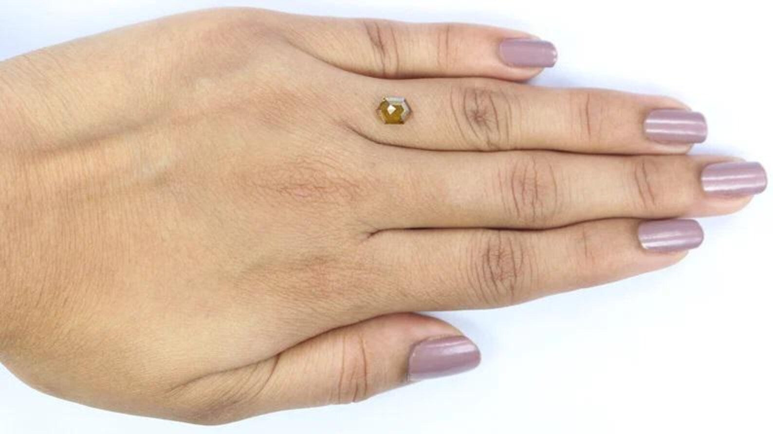 1.04 Ct Natural Loose Hexagon Shape Diamond Yellow Color Hexagon Diamond 7.05 MM Natural Loose Brown Color Hexagon Rose Cut Diamond NQ748