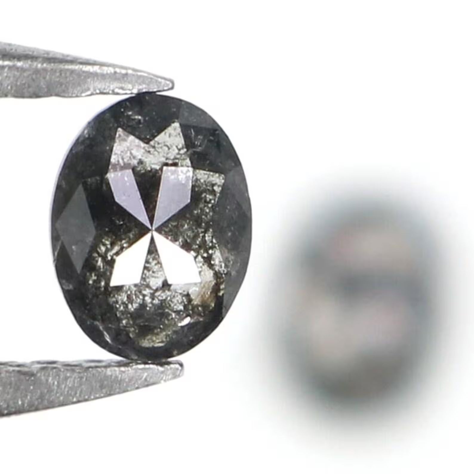 0.43 Ct Natural Loose Oval Shape Pair Diamond Salt And Pepper Oval Cut Diamond 4.60 MM Natural Black Gray Color Oval Rose Cut Diamond NQ2299