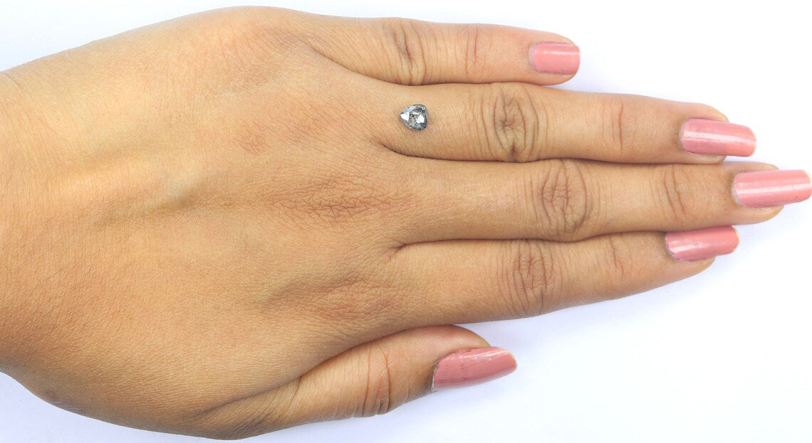 0.73 CT Natural Loose Heart Shape Diamond Salt And Pepper Heart Rose Cut Diamond 5.55 MM Black Grey Color Heart Rose Cut Diamond QL2469