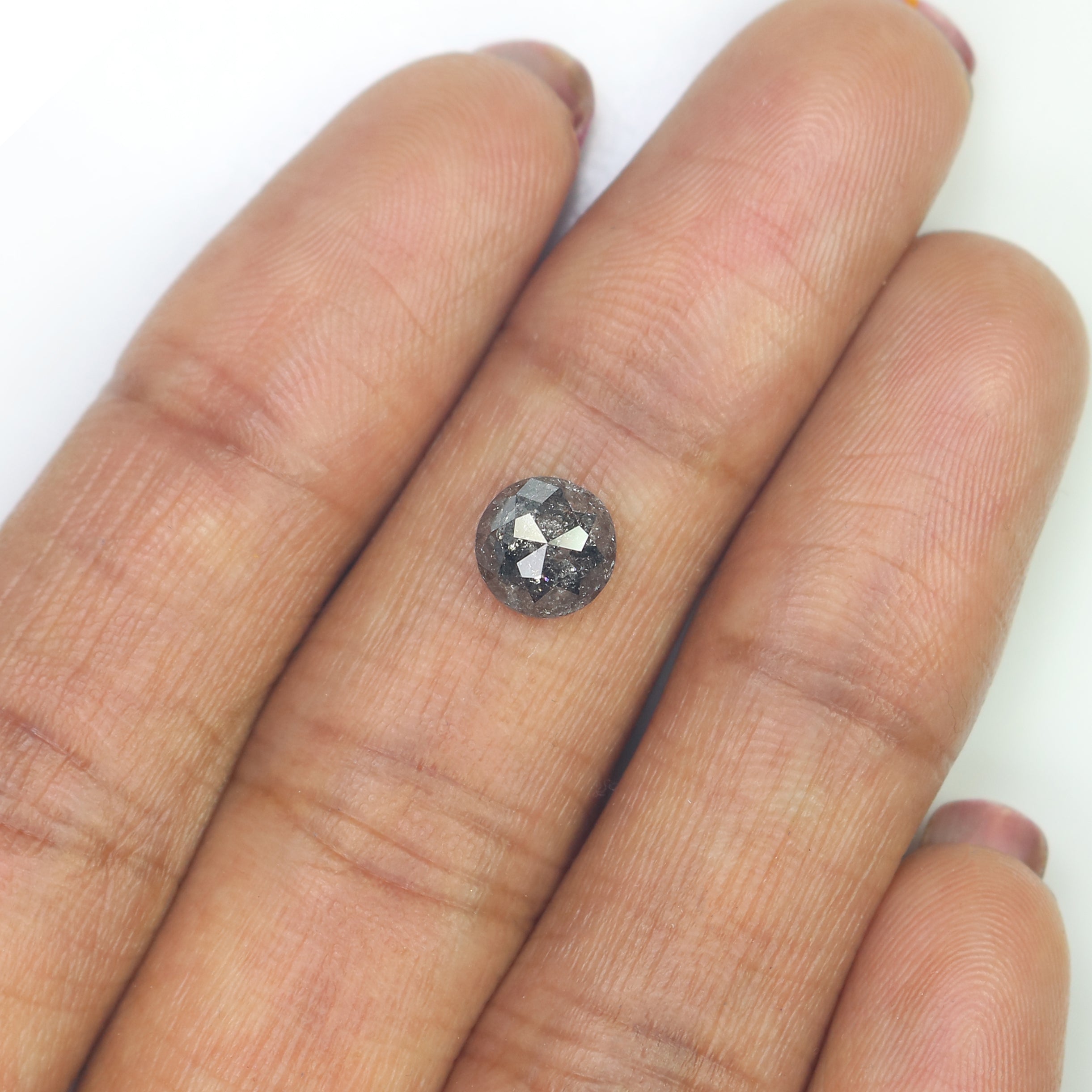 Natural Round Salt and Pepper Diamond 1.41 CT Loose Rose Cut Black Grey Stone 6.57 MM Rustic Diamond For Custom Engagement Ring L3680