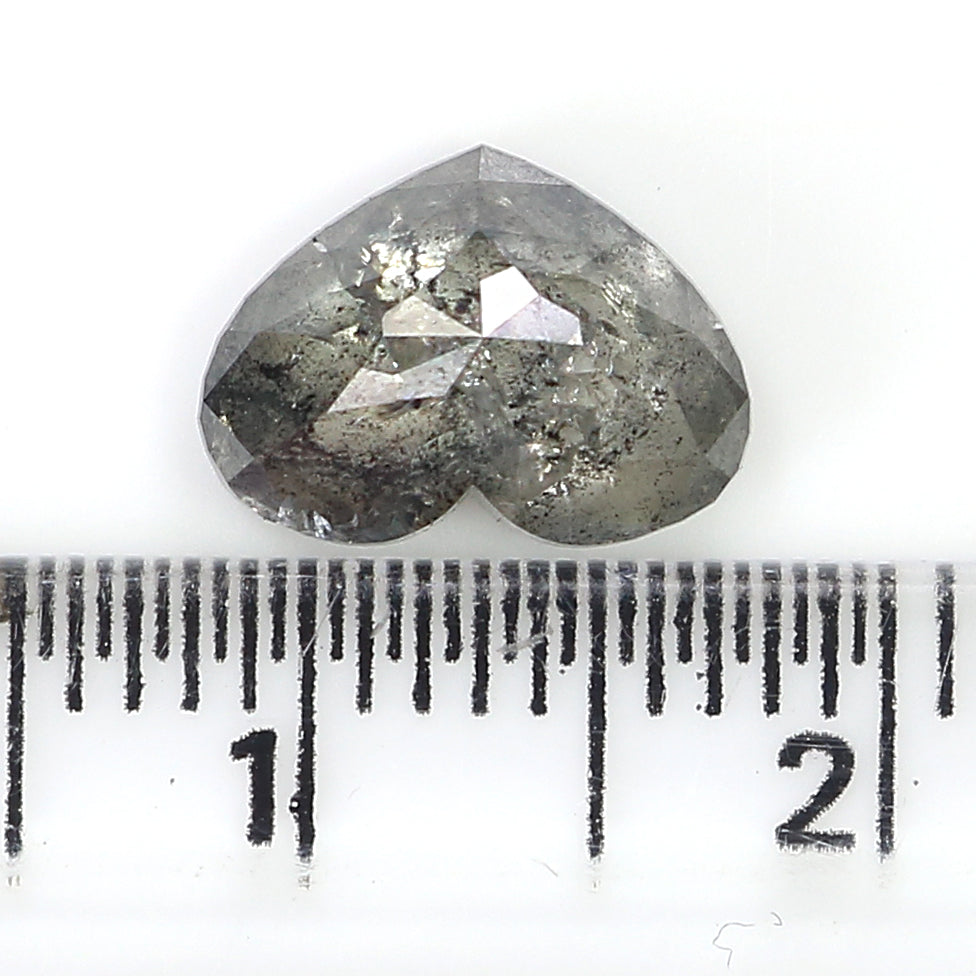 2.04 CT Natural Loose Heart Shape Diamond Salt And Pepper Heart Rose Cut Diamond 9.50 MM Black Grey Color Heart Cut Rose Cut Diamond QL7839