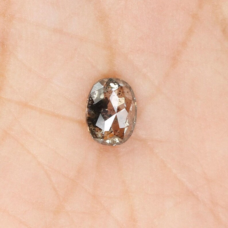 0.38 Ct Natural Loose Oval Shape Diamond Salt And Pepper Oval Diamond 5.25 MM Natural Loose Black Grey Color Oval Rose Cut Diamond NQ1021