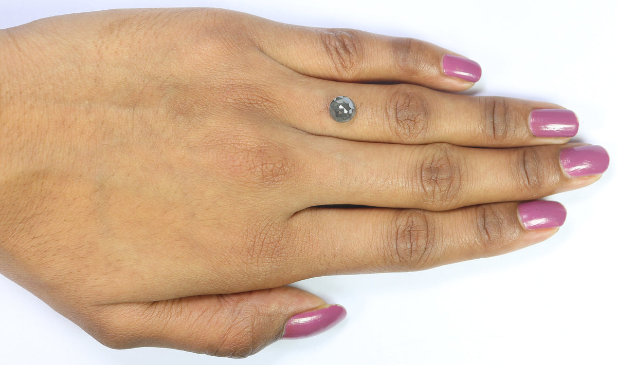 Natural Round Salt and Pepper Diamond 1.37 CT Loose Rose Cut Black Grey Stone 6.82 MM Rustic Diamond For Custom Engagement Ring L3690