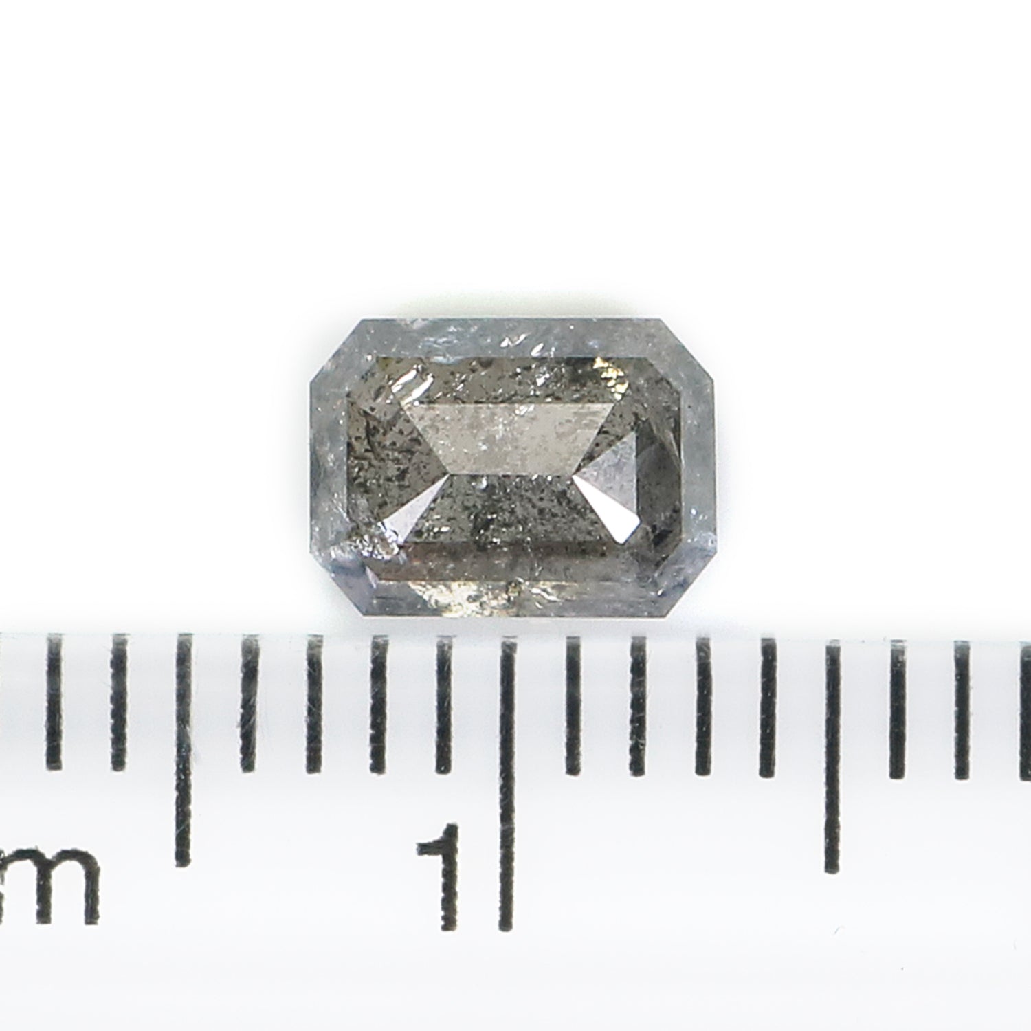 0.90 Ct Natural Loose Emerald Shape Diamond Salt And Pepper Emerald Diamond 6.30 MM Natural Black Grey Color Emerald Rose Cut Diamond N2627