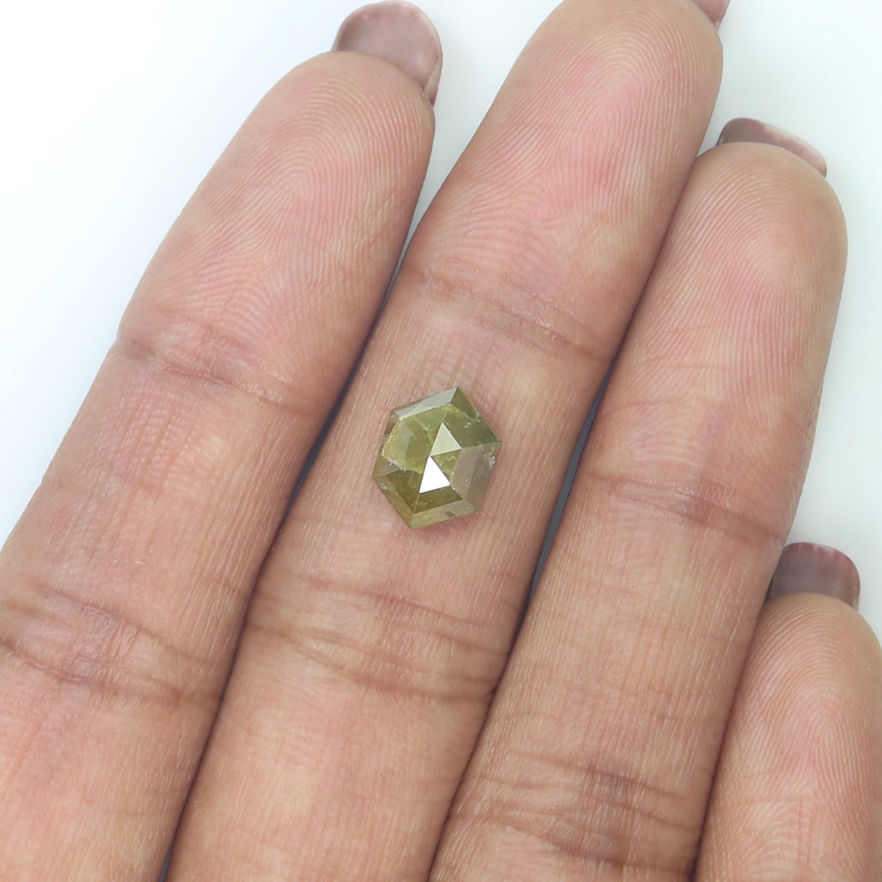 Natural Hexagon Cut Green Color Diamond 2.07 CT Loose Hexagon Rose Cut Green Stone 9.40 MM Rustic Diamond For Custom Engagement Ring L3646