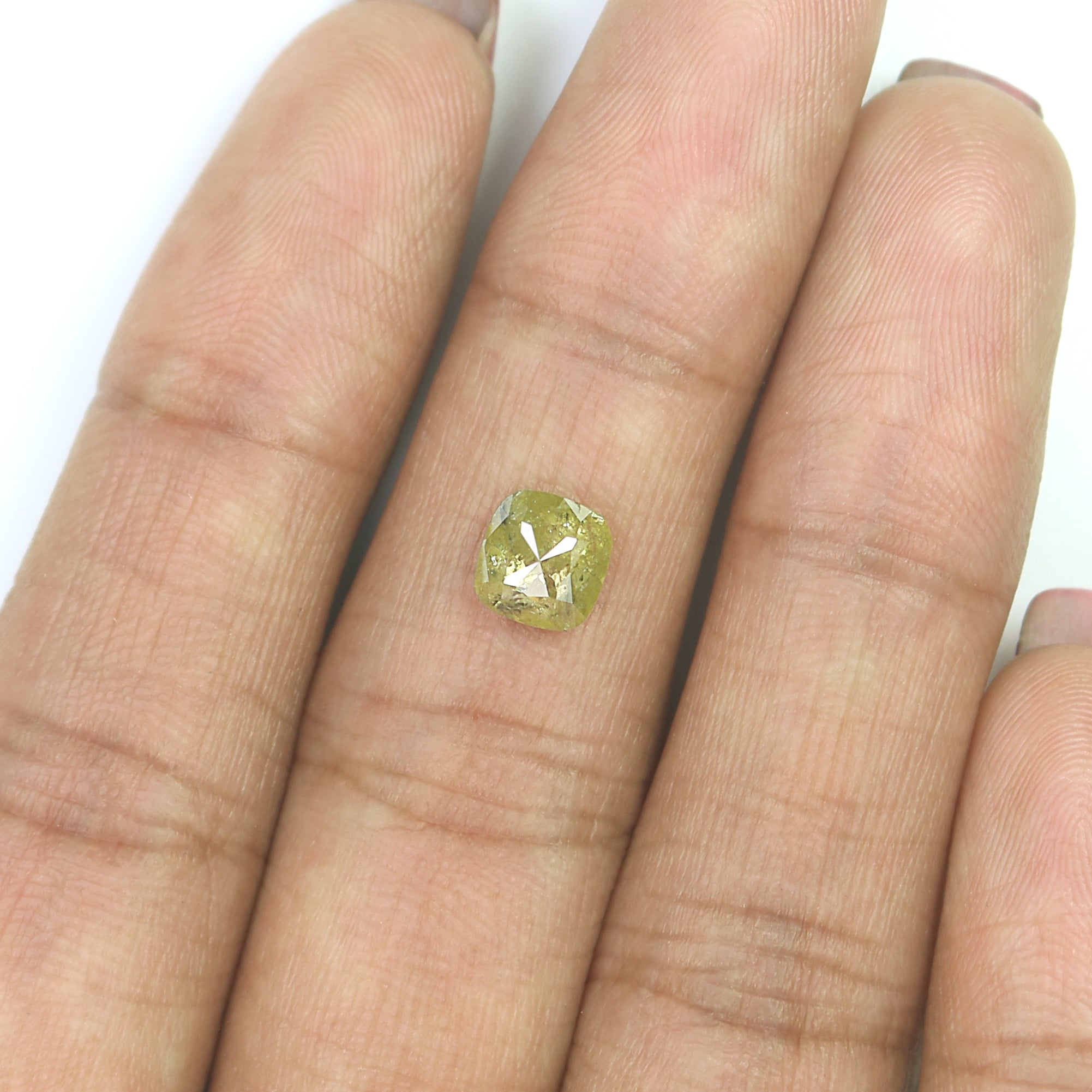 Natural Cushion Yellow Diamond 1.23 CT Loose Rose Cut Green Stone 6.25 MM Rustic Diamond Cushion Diamond For Custom Engagement Ring L3634