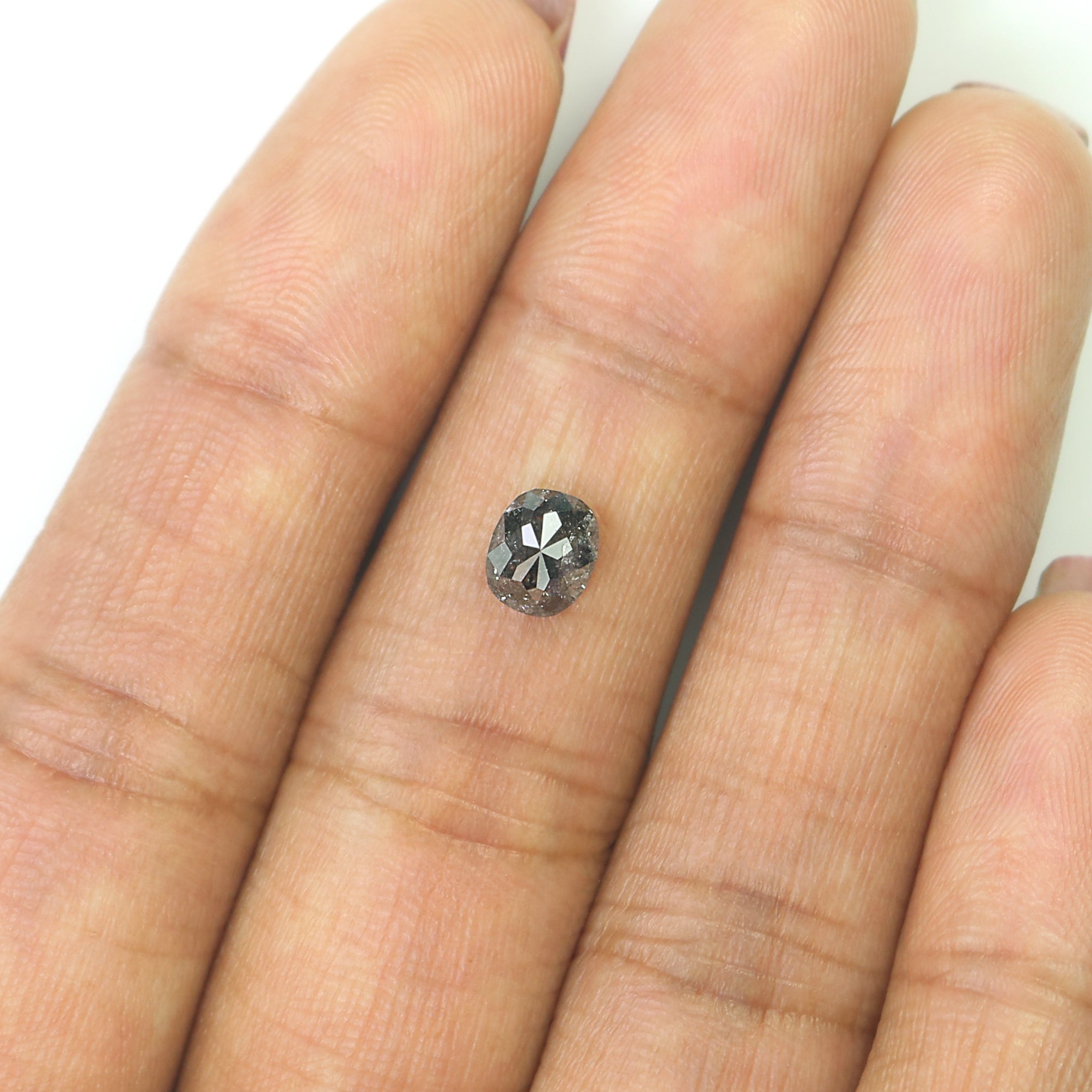 Natural Oval Salt and Pepper Diamond 0.89 CT Loose Oval Rose Cut Black Grey Stone 6.10 MM Rustic Diamond For Custom Engagement Ring L3628
