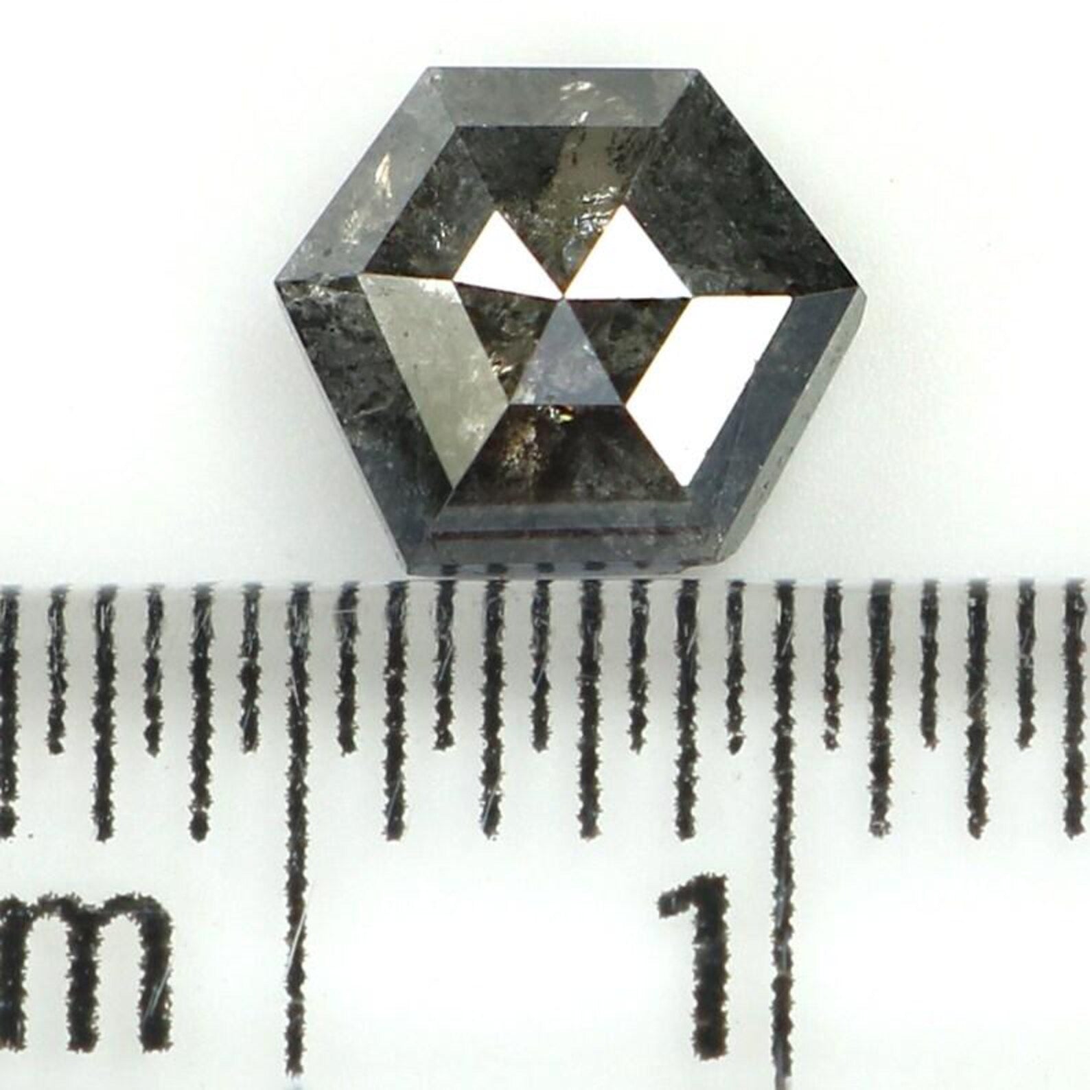 0.84 CT Natural Loose Hexagon Shape Diamond Salt And Pepper Hexagon Diamond 6.10 MM Natural Black Gray Color Hexagon Rose Cut Diamond NQ1584