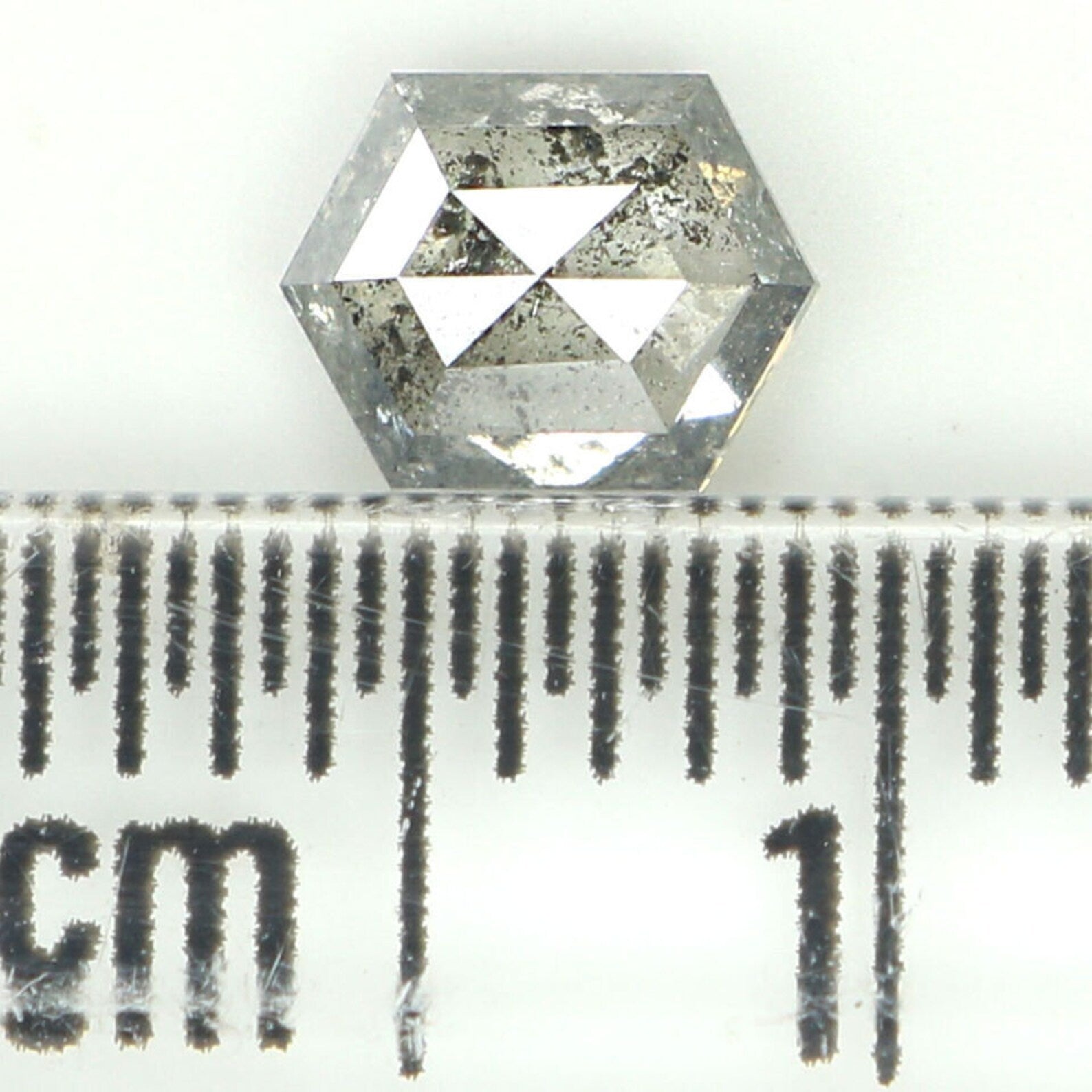 0.58 Ct Natural Loose Hexagon Shape Diamond Salt And Pepper Hexagon Diamond 5.70 MM Natural Black Grey Color Hexagon Rose Cut Diamond QN1564